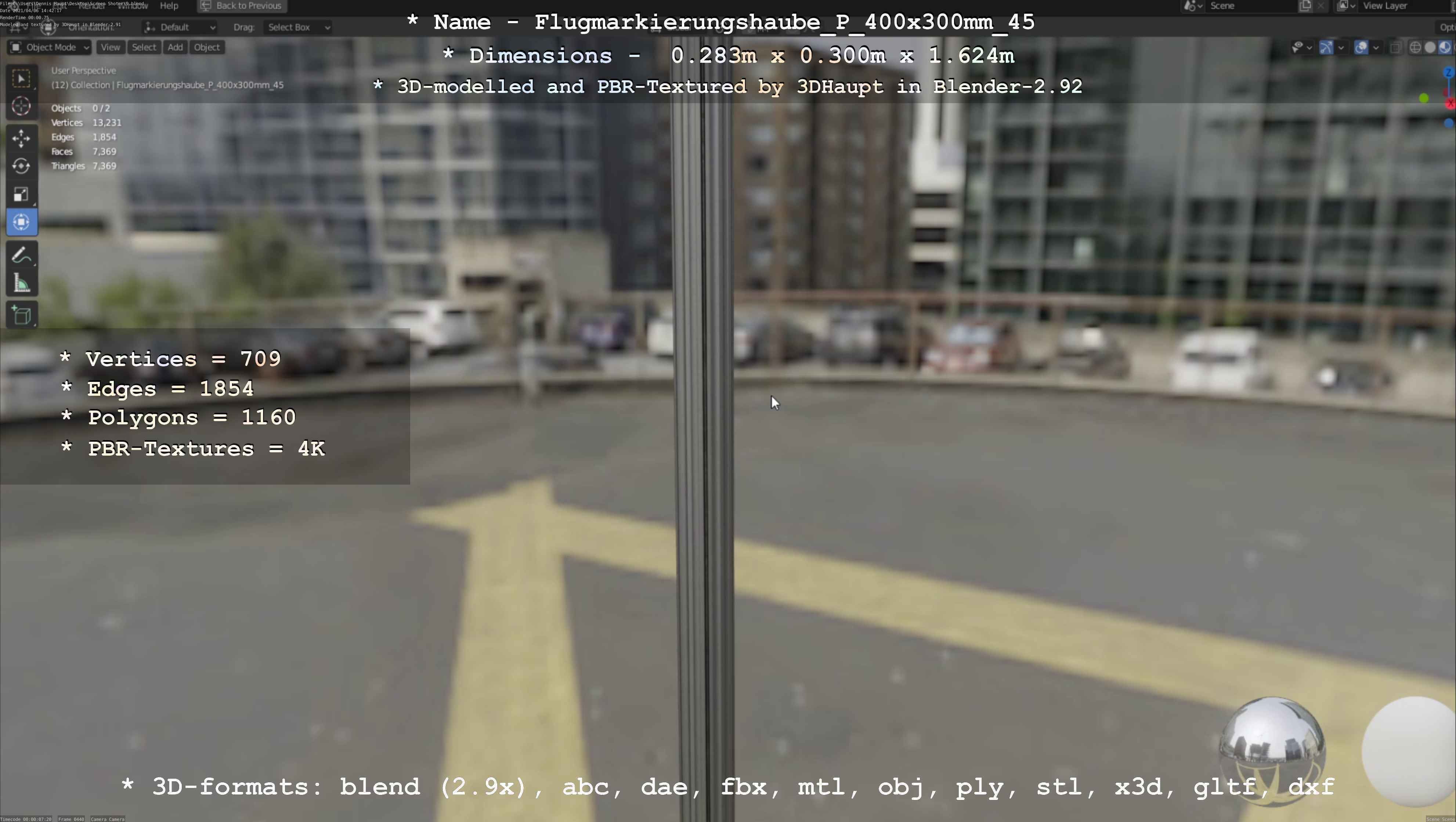 Flugmarkierungshaube mit Aluminiumpfosten 400x300mm 45 Low-poly 3D model_89