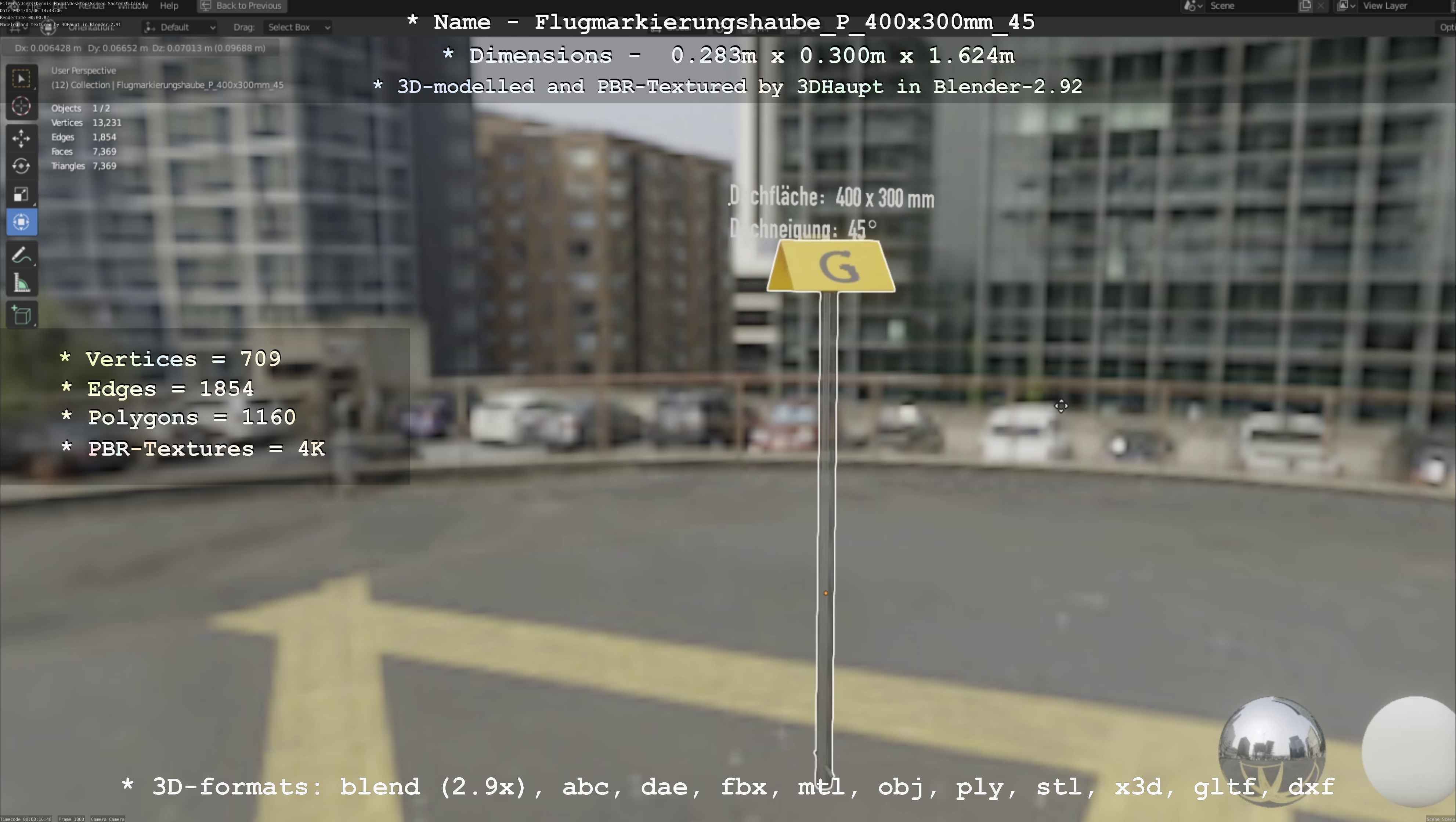 Flugmarkierungshaube mit Aluminiumpfosten 400x300mm 45 Low-poly 3D model_36