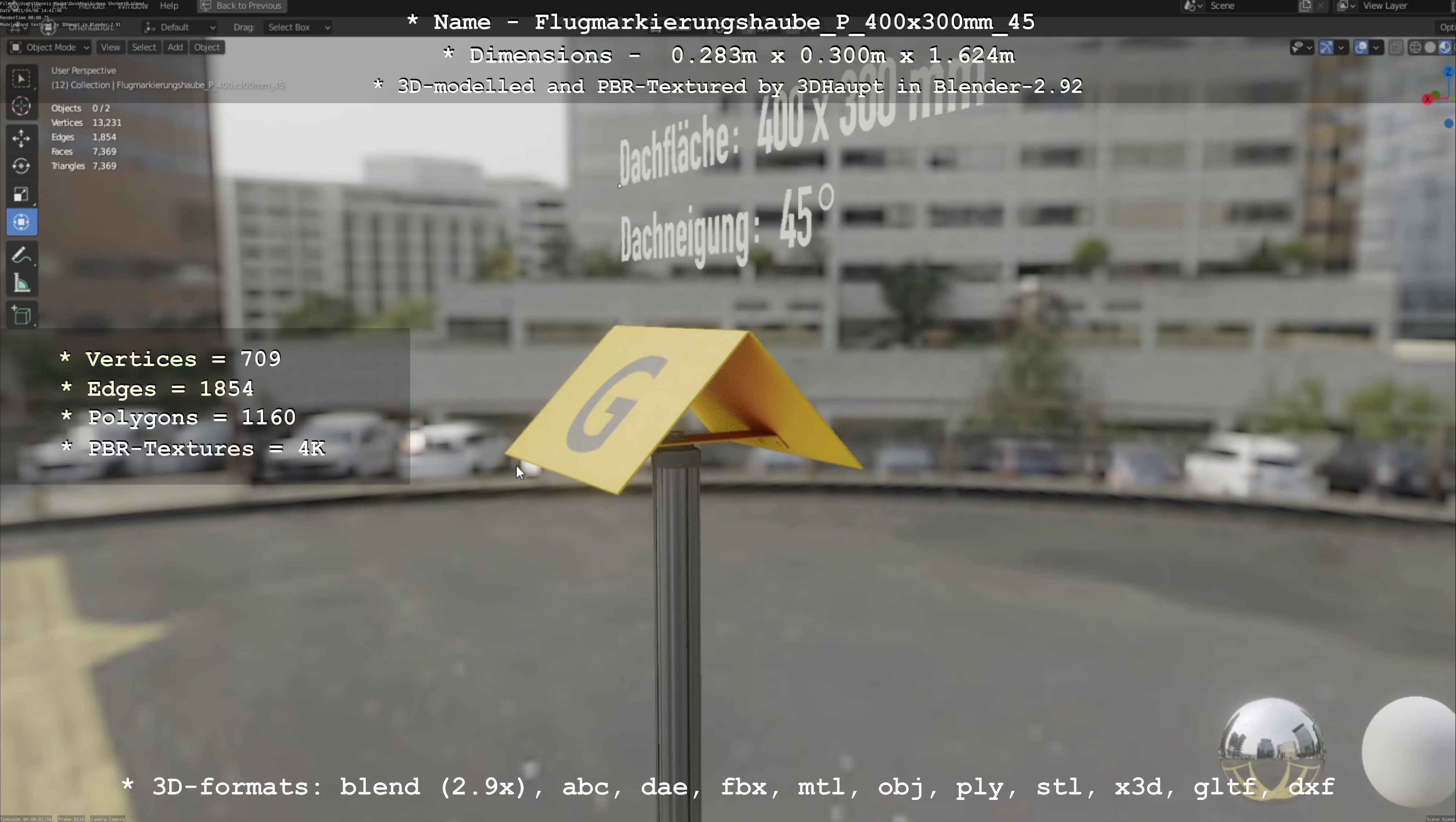 Flugmarkierungshaube mit Aluminiumpfosten 400x300mm 45 Low-poly 3D model_13