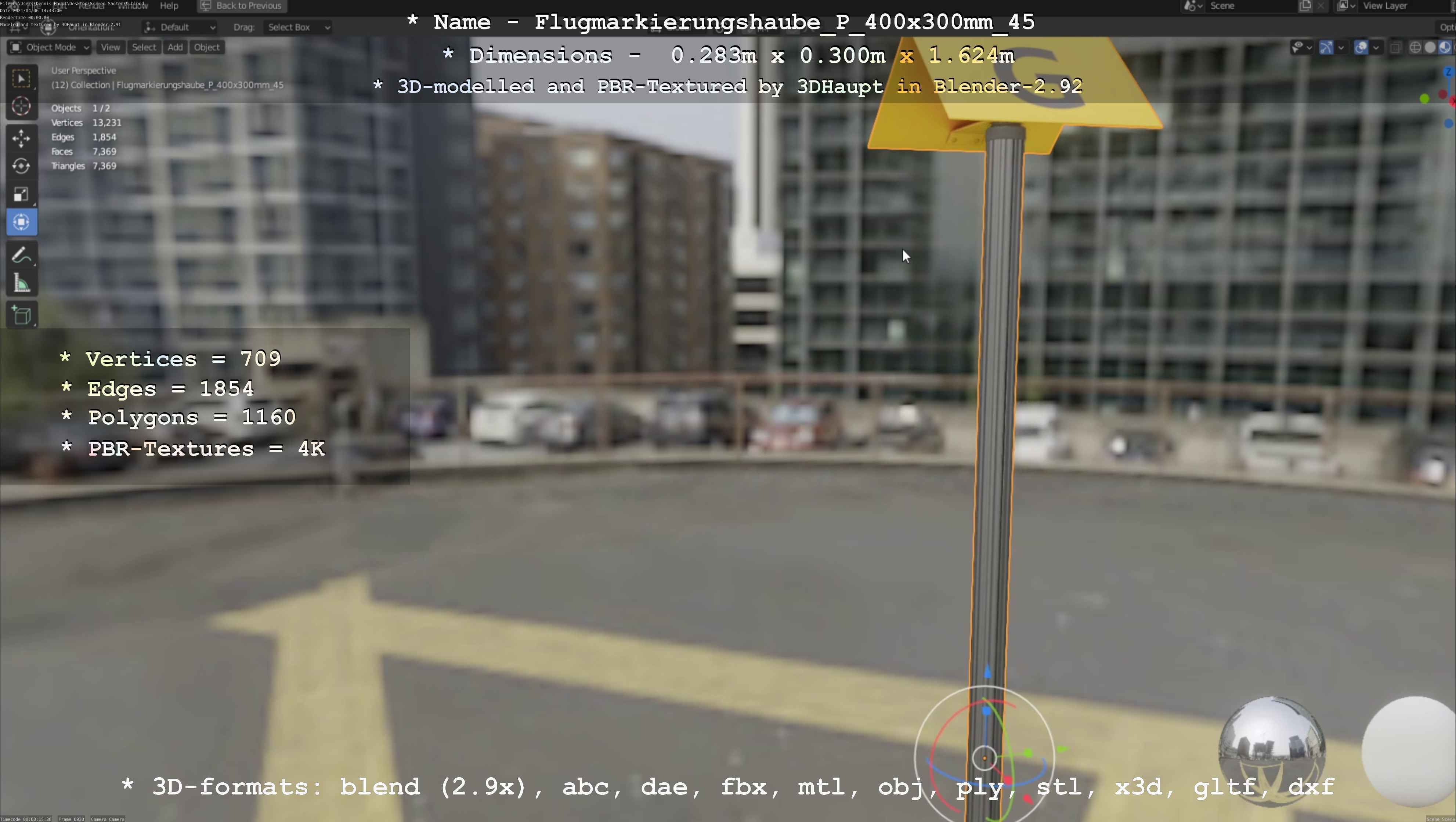 Flugmarkierungshaube mit Aluminiumpfosten 400x300mm 45 Low-poly 3D model_77