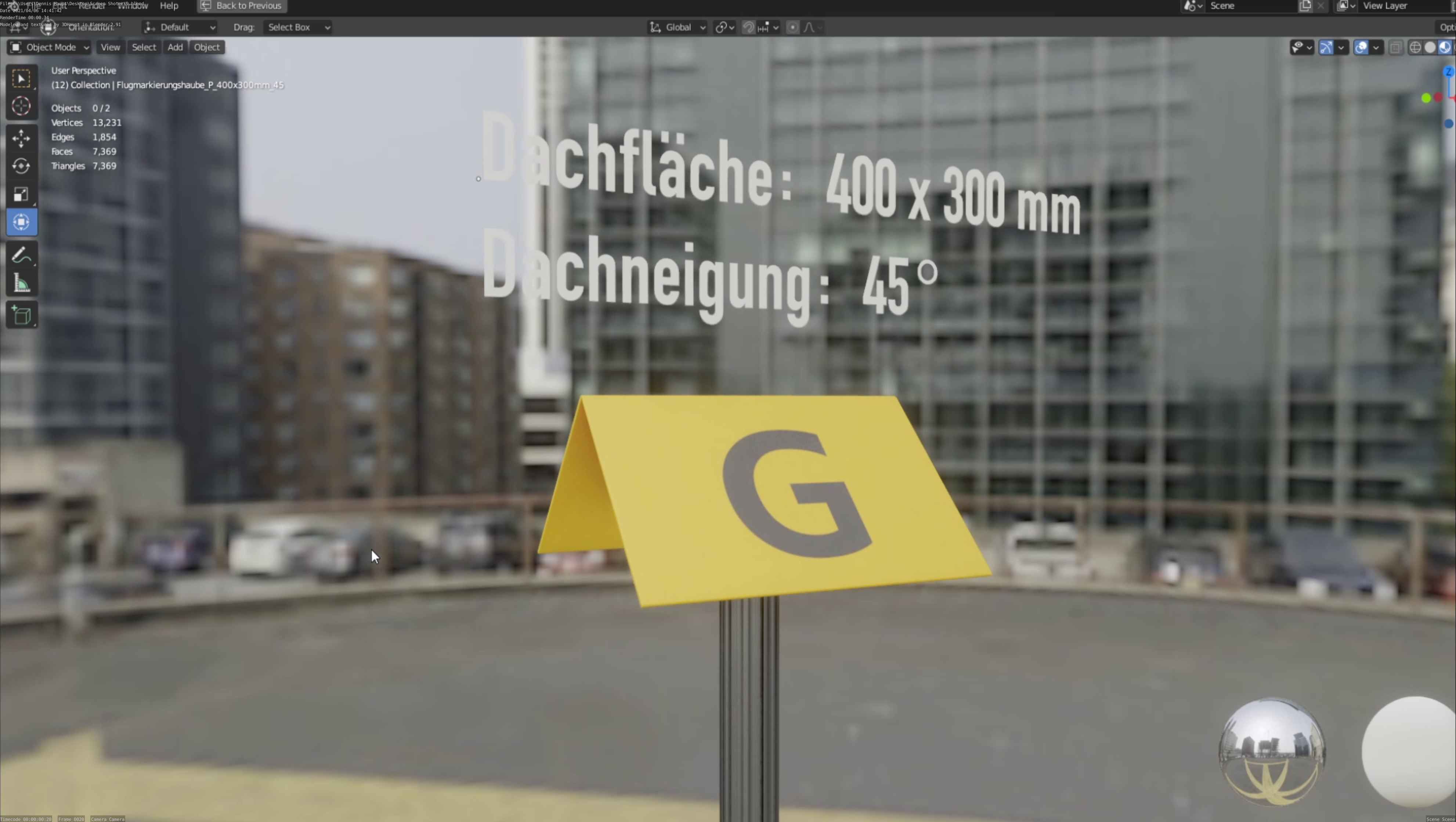 Flugmarkierungshaube mit Aluminiumpfosten 400x300mm 45 Low-poly 3D model_65