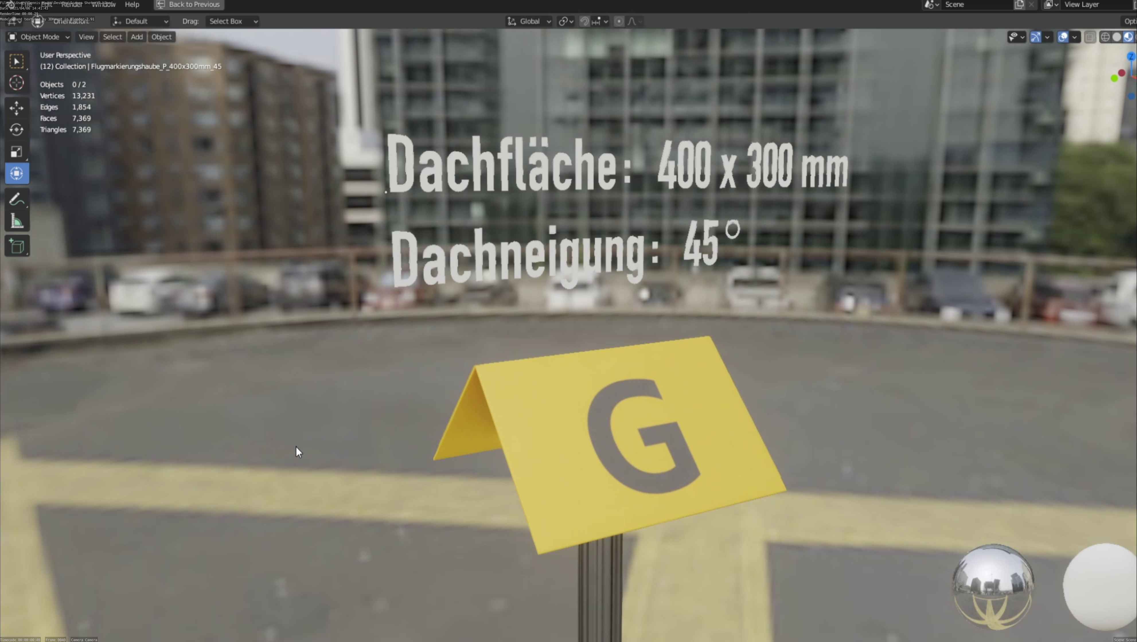 Flugmarkierungshaube mit Aluminiumpfosten 400x300mm 45 Low-poly 3D model_67