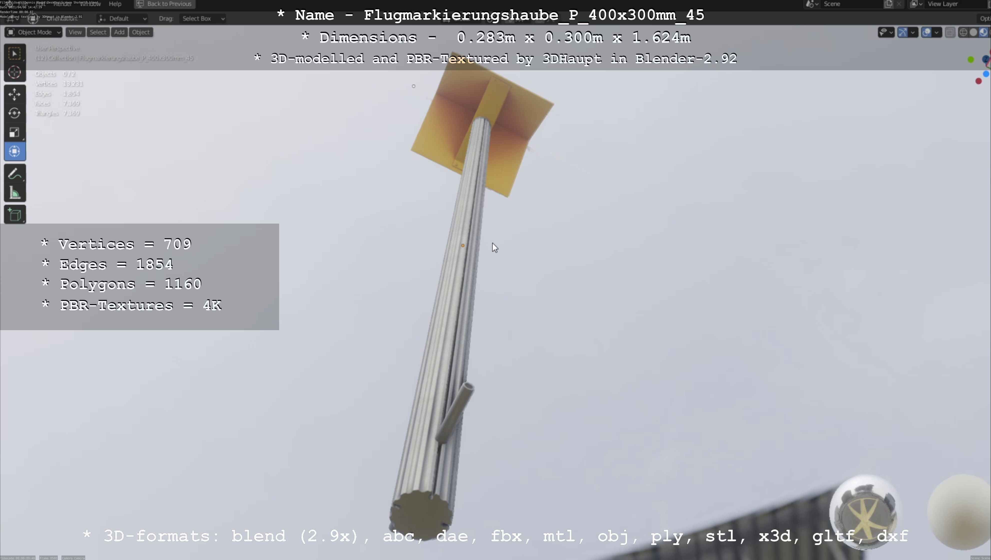 Flugmarkierungshaube mit Aluminiumpfosten 400x300mm 45 Low-poly 3D model_9