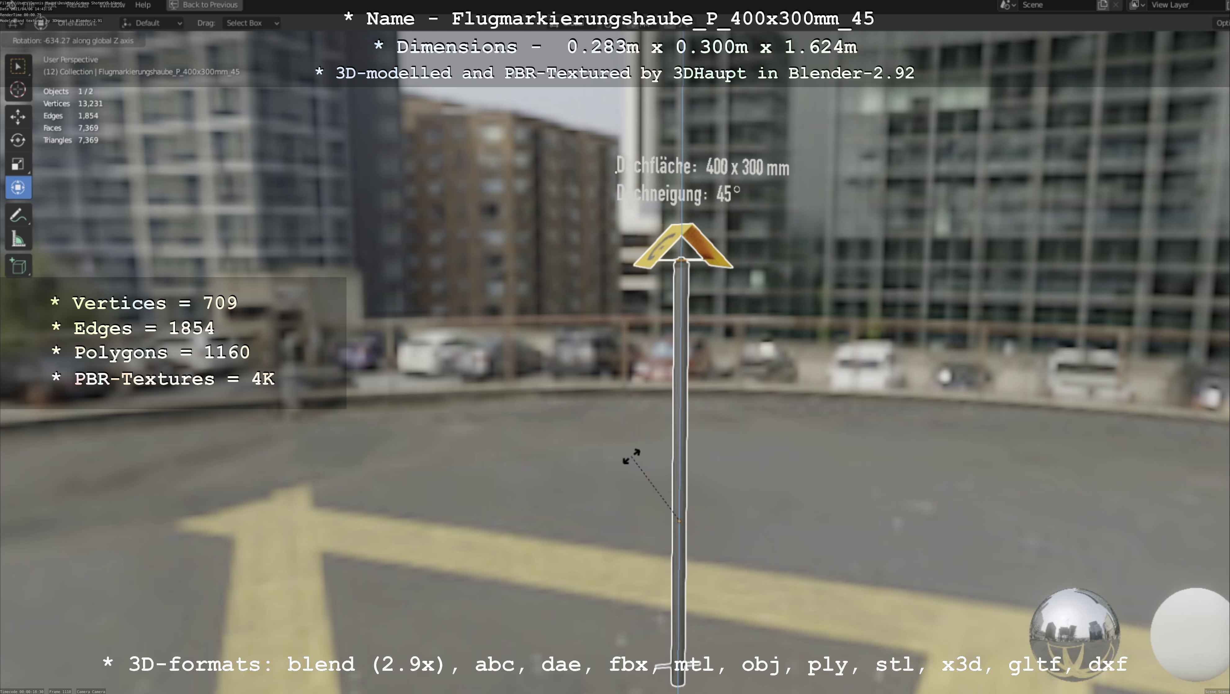 Flugmarkierungshaube mit Aluminiumpfosten 400x300mm 45 Low-poly 3D model_45