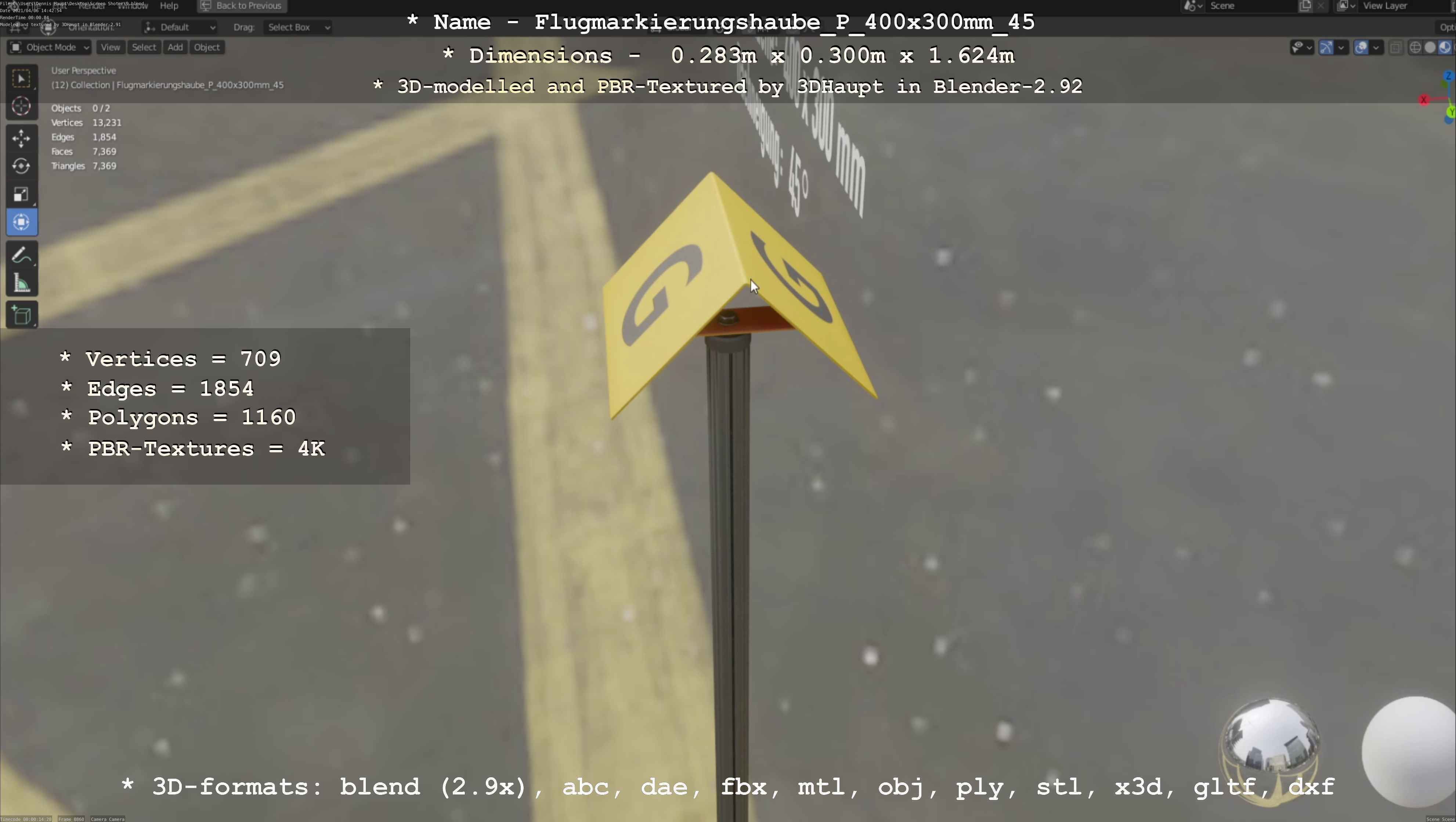 Flugmarkierungshaube mit Aluminiumpfosten 400x300mm 45 Low-poly 3D model_12