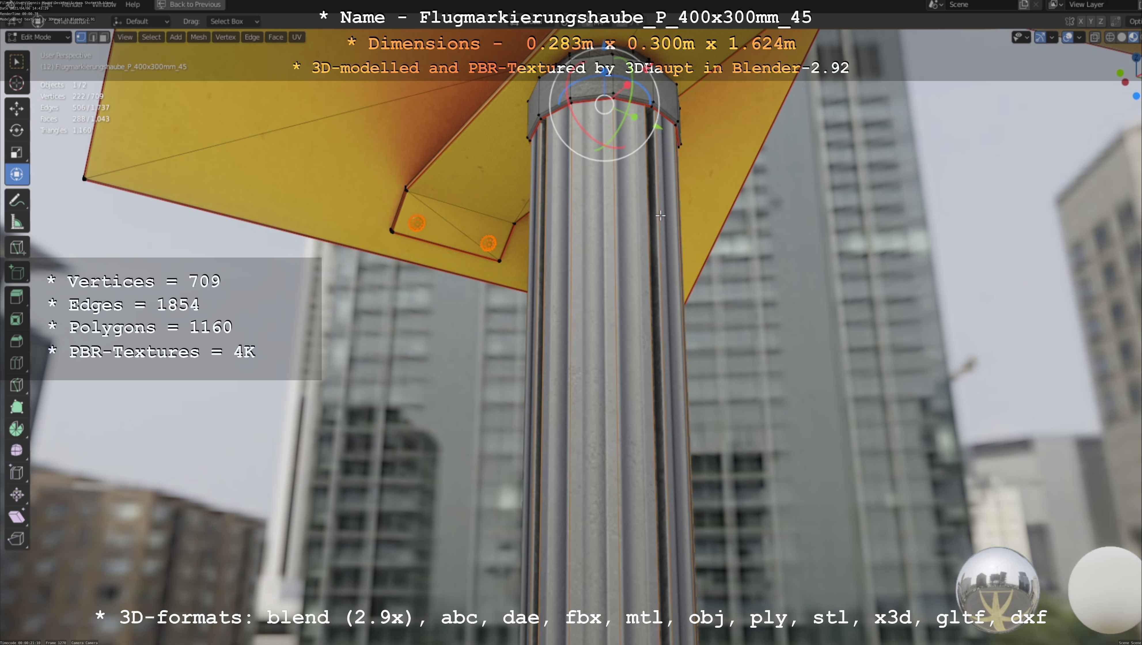 Flugmarkierungshaube mit Aluminiumpfosten 400x300mm 45 Low-poly 3D model_57