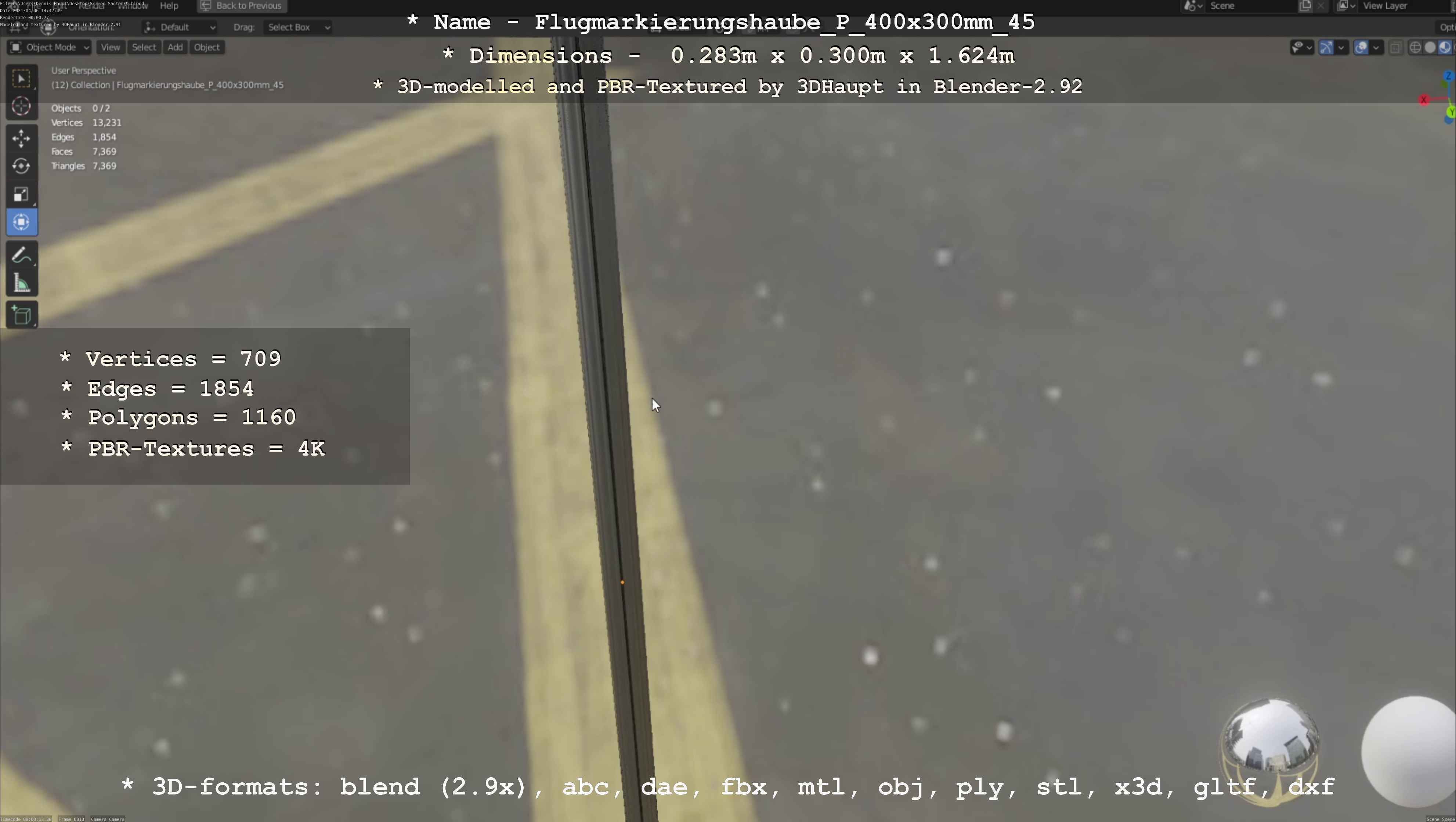 Flugmarkierungshaube mit Aluminiumpfosten 400x300mm 45 Low-poly 3D model_117