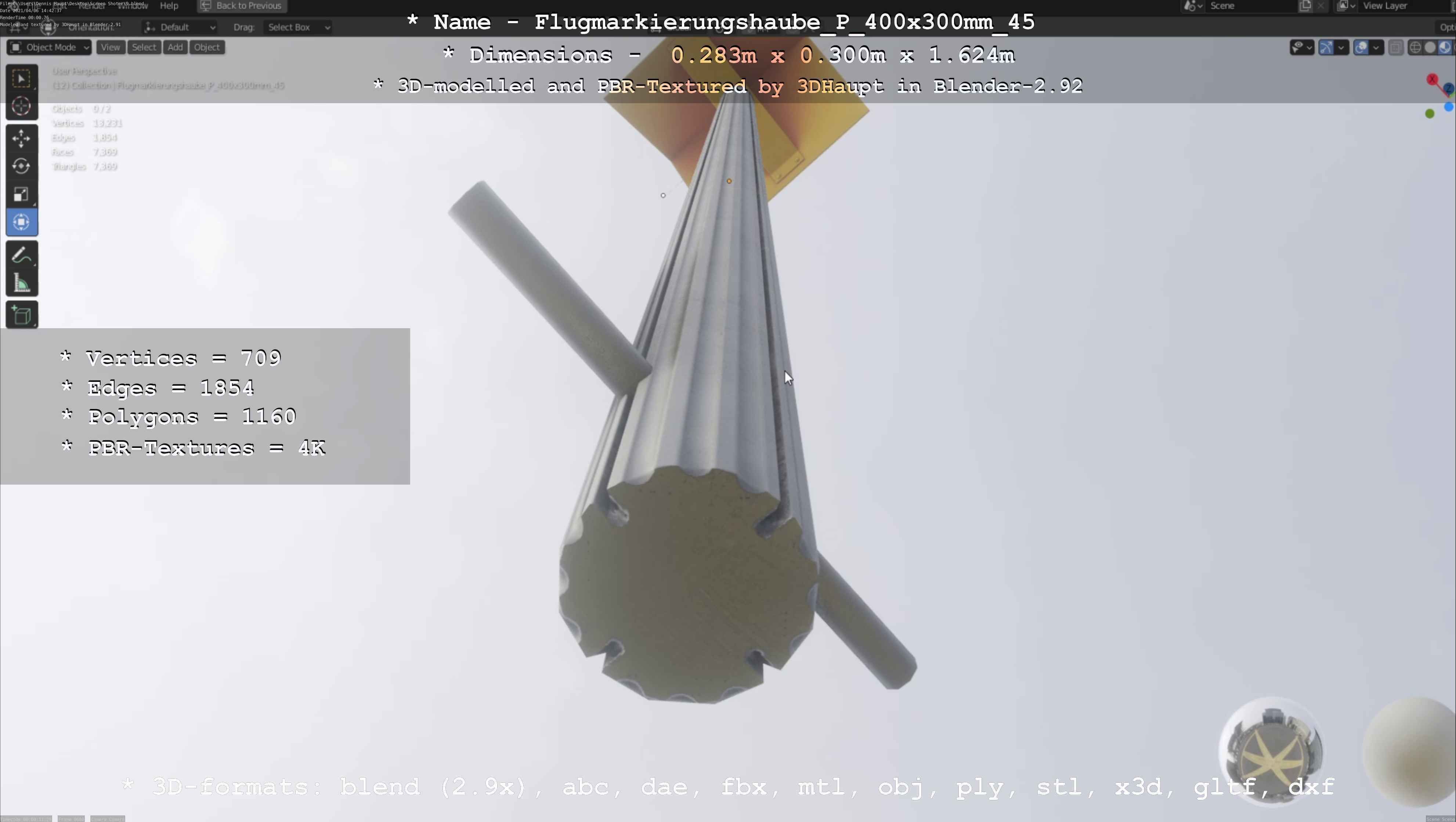 Flugmarkierungshaube mit Aluminiumpfosten 400x300mm 45 Low-poly 3D model_107