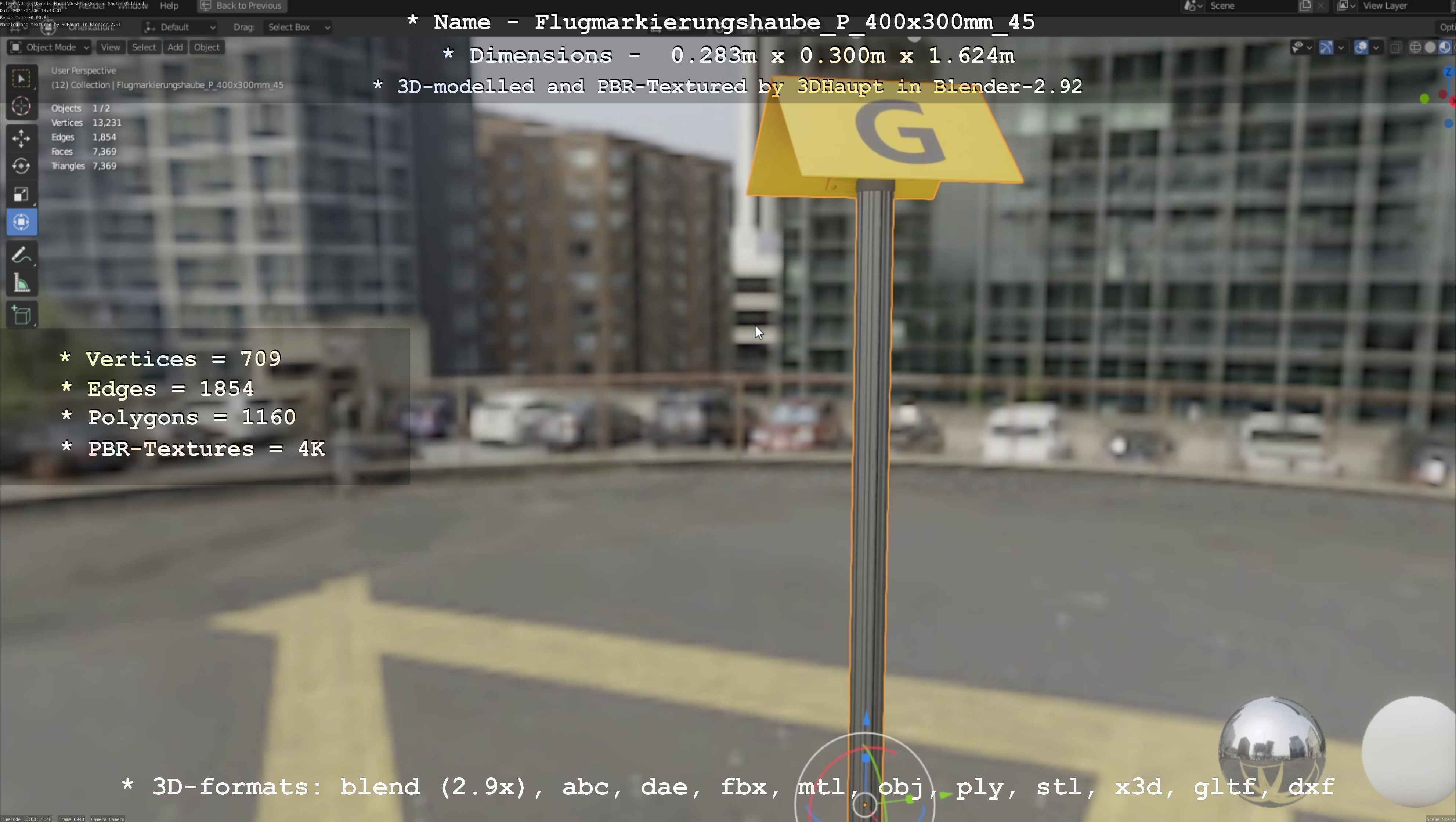 Flugmarkierungshaube mit Aluminiumpfosten 400x300mm 45 Low-poly 3D model_88