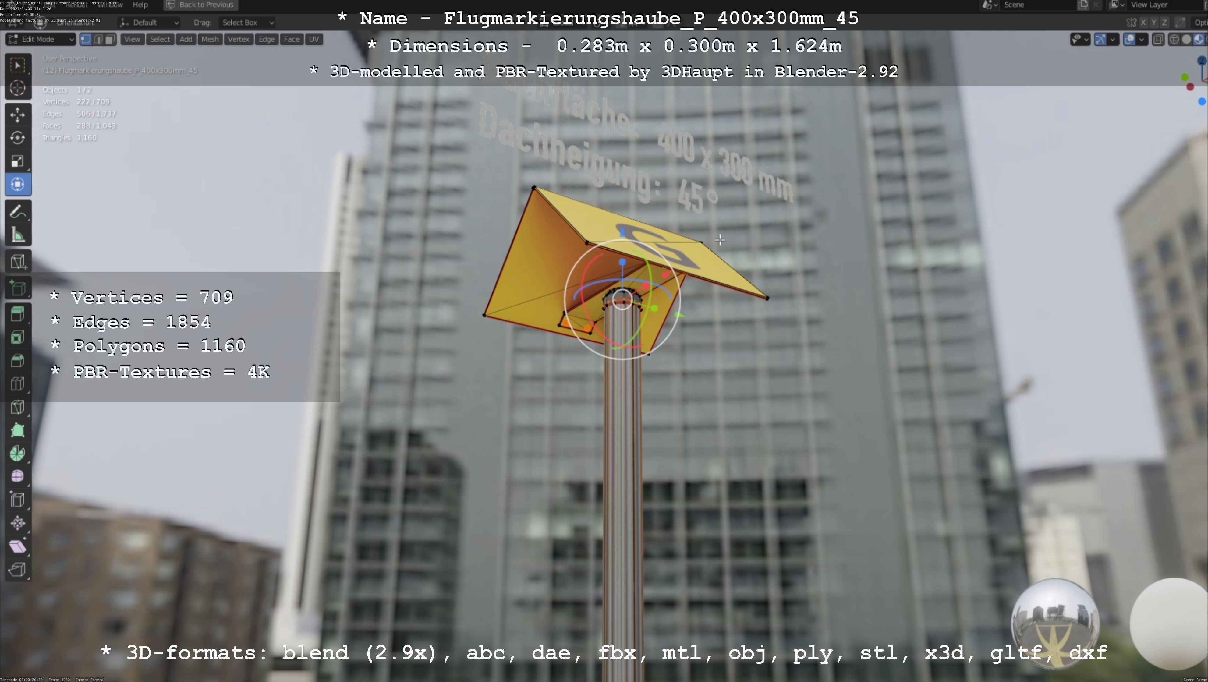 Flugmarkierungshaube mit Aluminiumpfosten 400x300mm 45 Low-poly 3D model_53