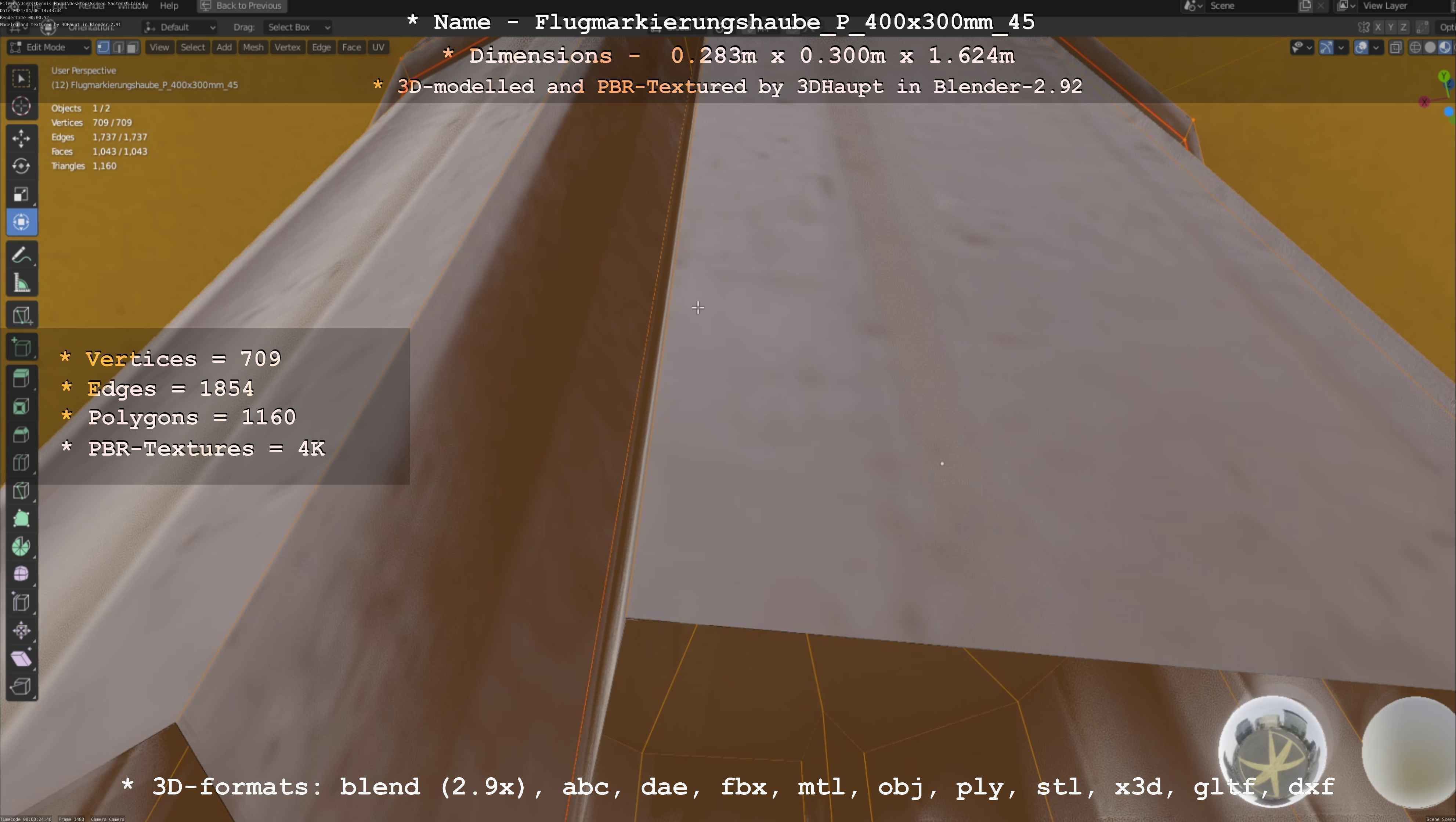 Flugmarkierungshaube mit Aluminiumpfosten 400x300mm 45 Low-poly 3D model_18