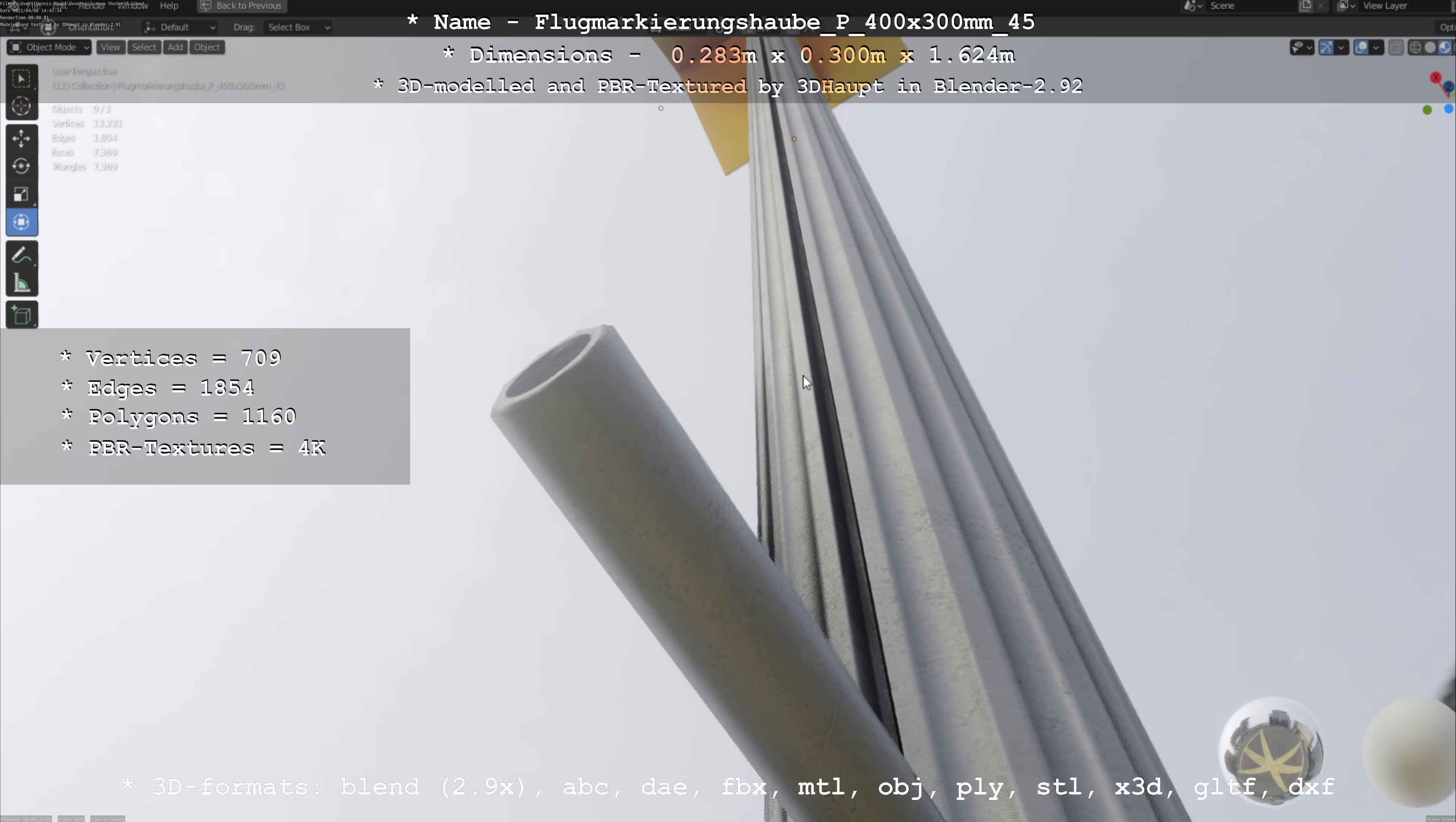 Flugmarkierungshaube mit Aluminiumpfosten 400x300mm 45 Low-poly 3D model_104