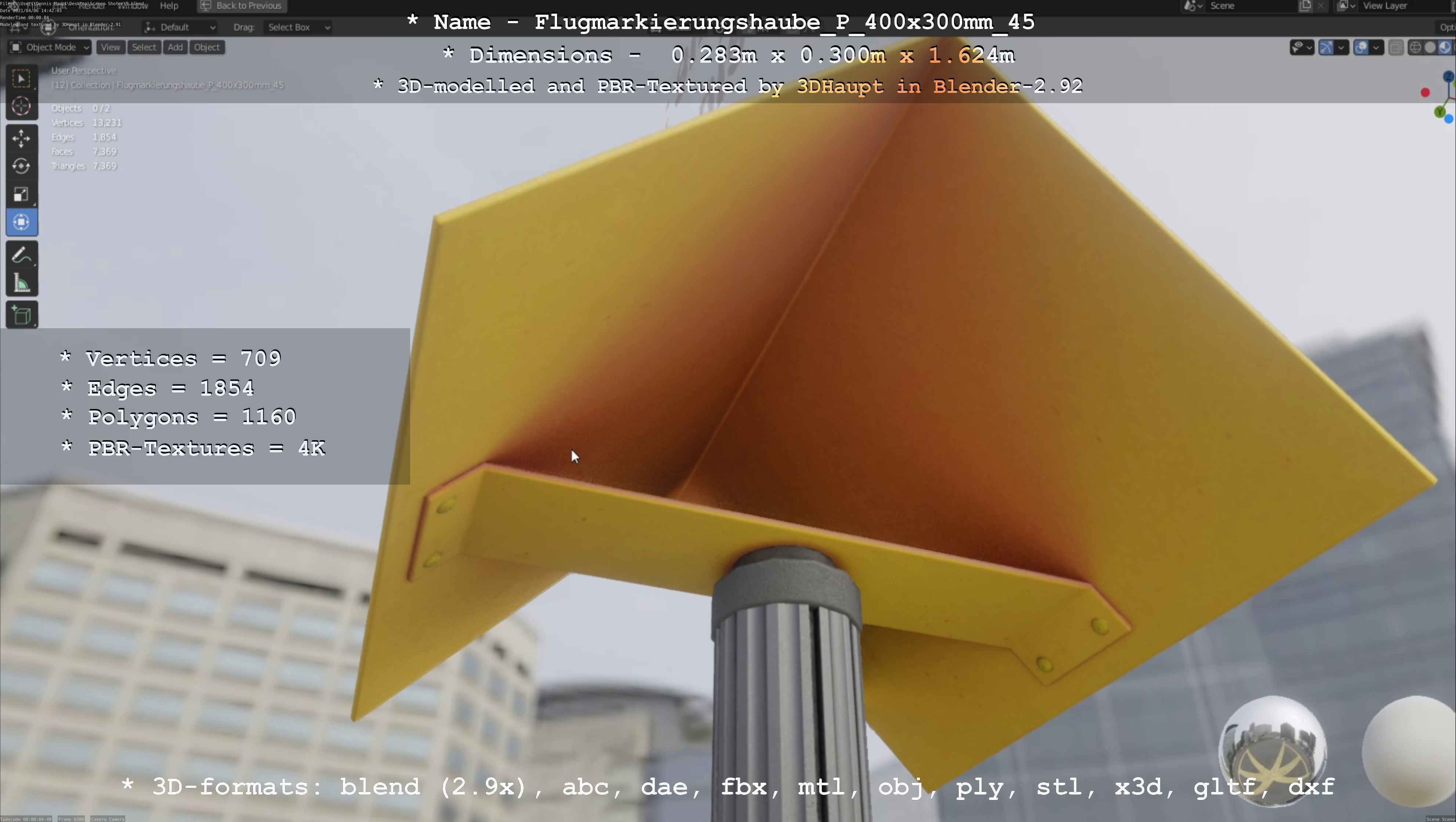 Flugmarkierungshaube mit Aluminiumpfosten 400x300mm 45 Low-poly 3D model_80