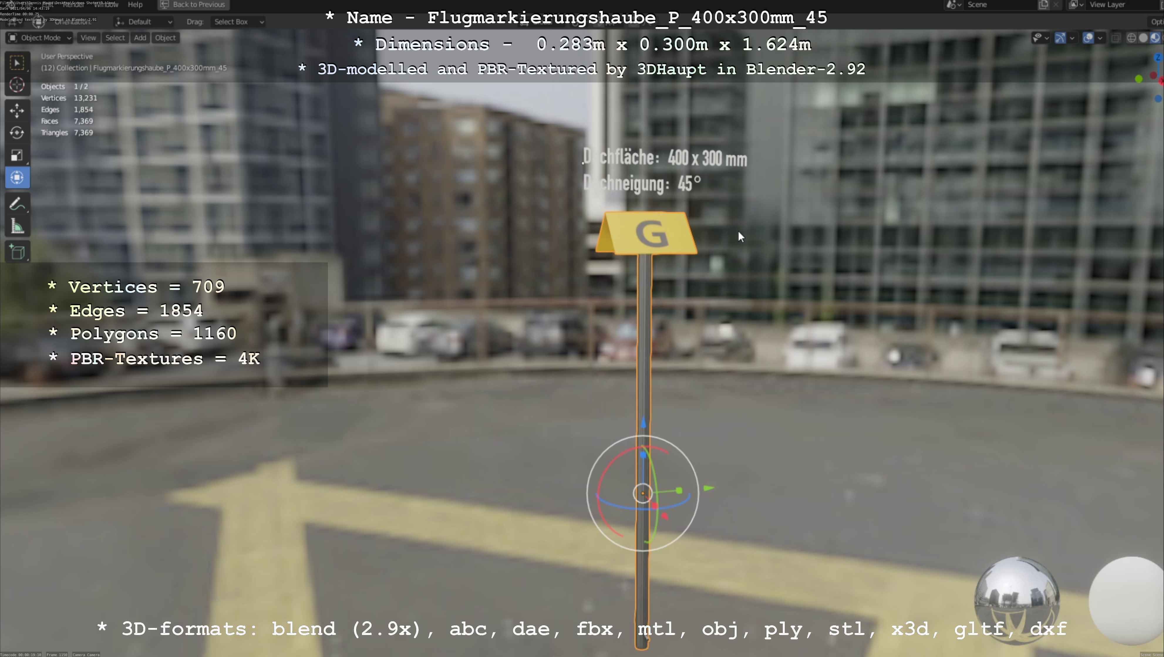 Flugmarkierungshaube mit Aluminiumpfosten 400x300mm 45 Low-poly 3D model_49