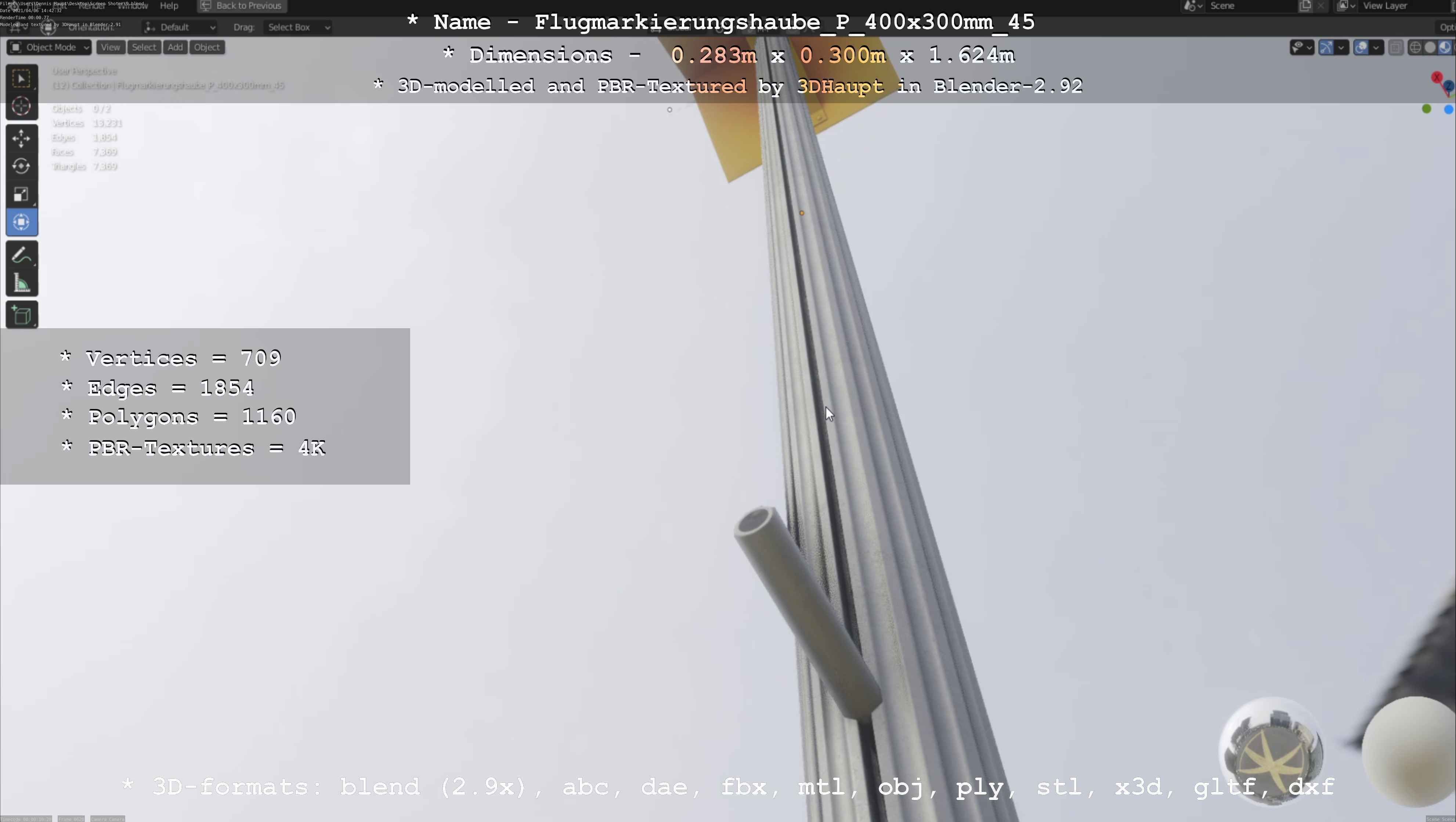 Flugmarkierungshaube mit Aluminiumpfosten 400x300mm 45 Low-poly 3D model_102