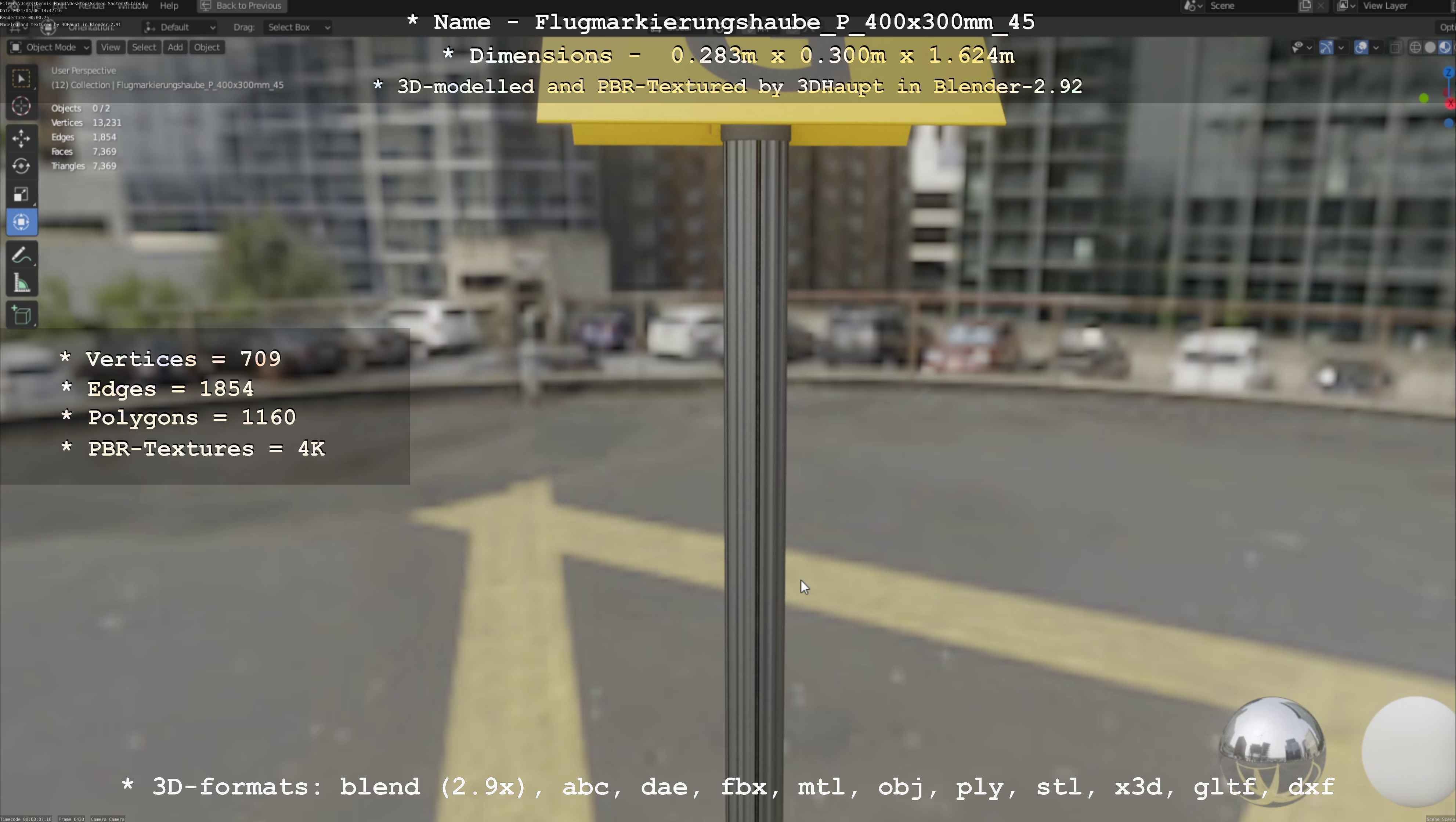 Flugmarkierungshaube mit Aluminiumpfosten 400x300mm 45 Low-poly 3D model_6