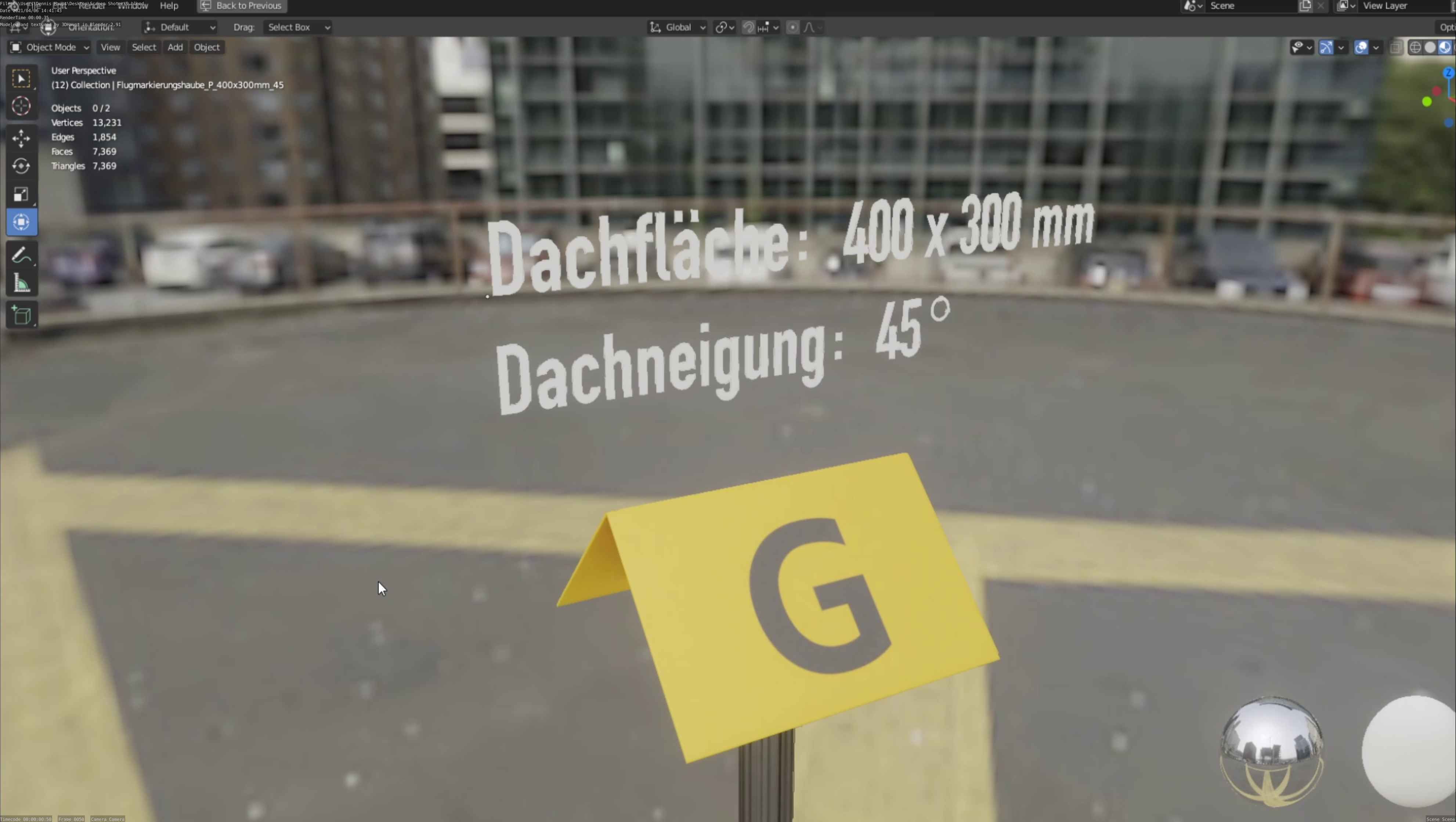 Flugmarkierungshaube mit Aluminiumpfosten 400x300mm 45 Low-poly 3D model_68