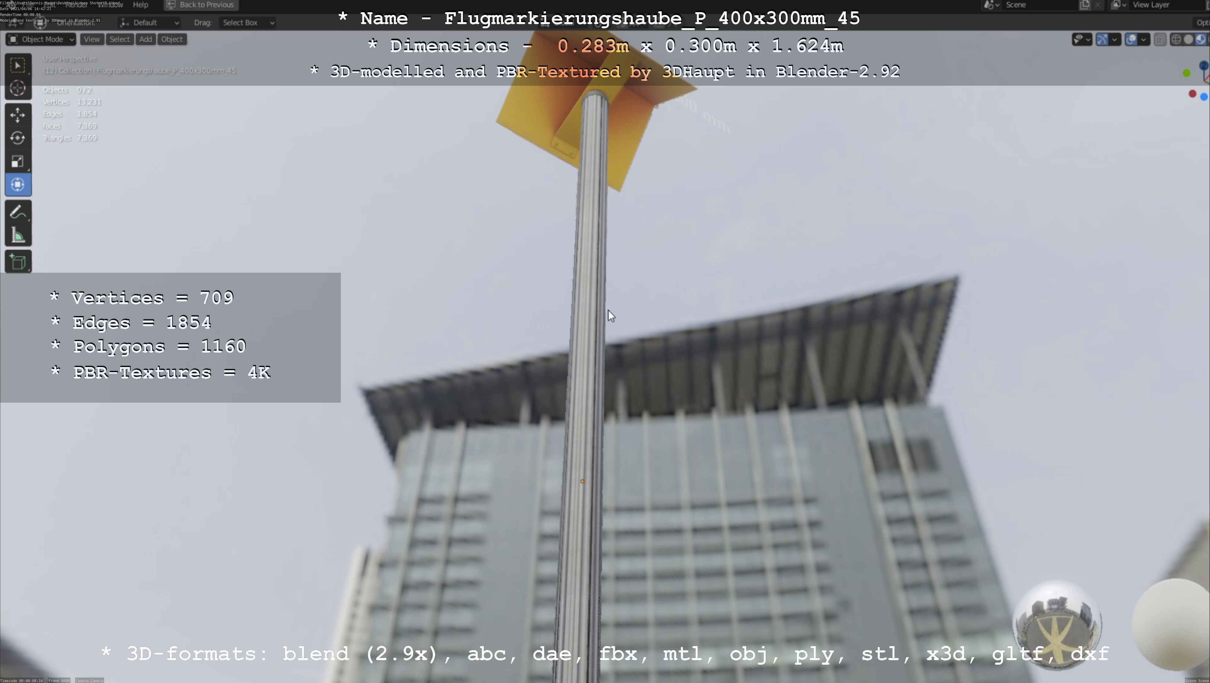 Flugmarkierungshaube mit Aluminiumpfosten 400x300mm 45 Low-poly 3D model_93