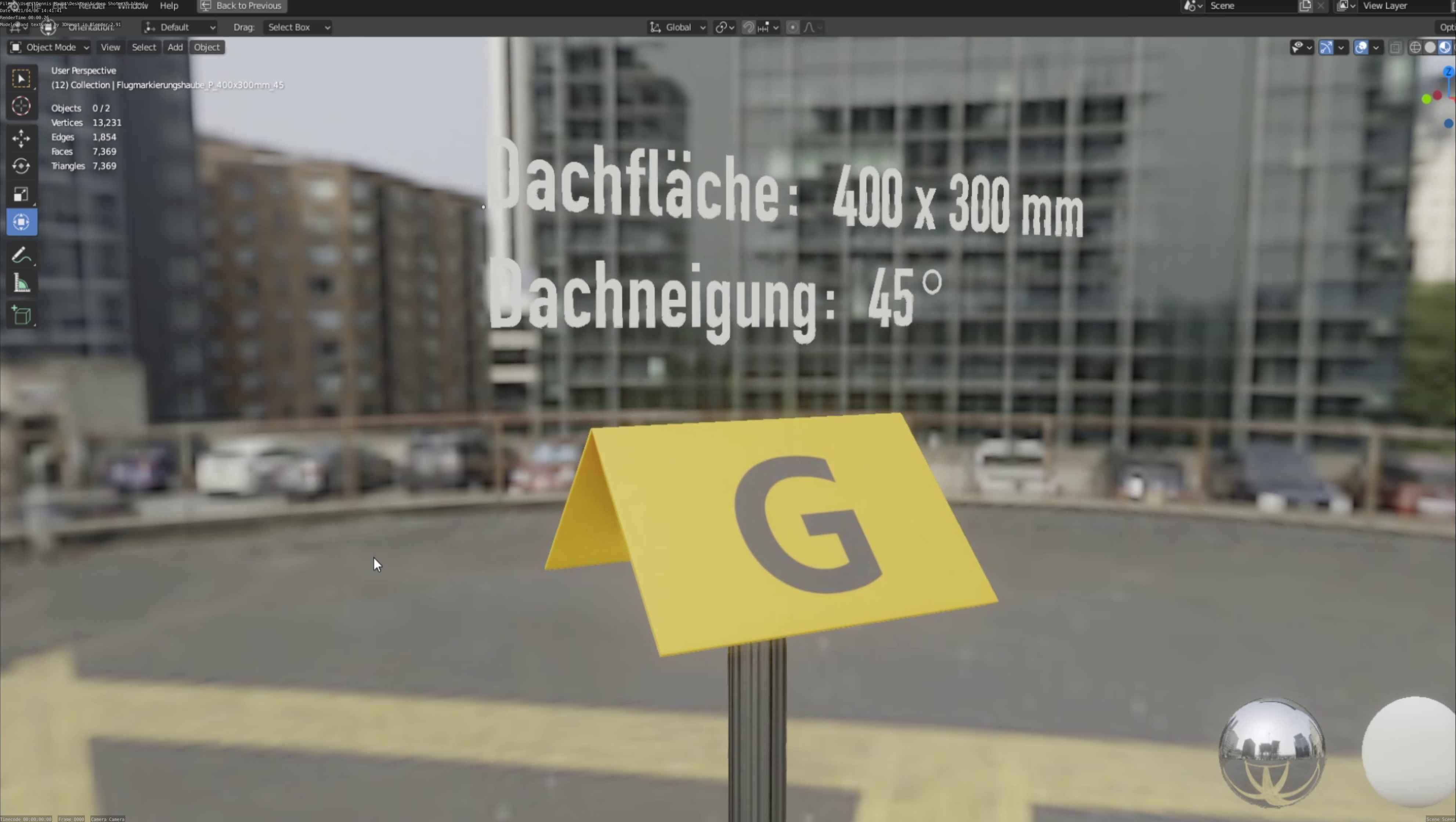 Flugmarkierungshaube mit Aluminiumpfosten 400x300mm 45 Low-poly 3D model_23