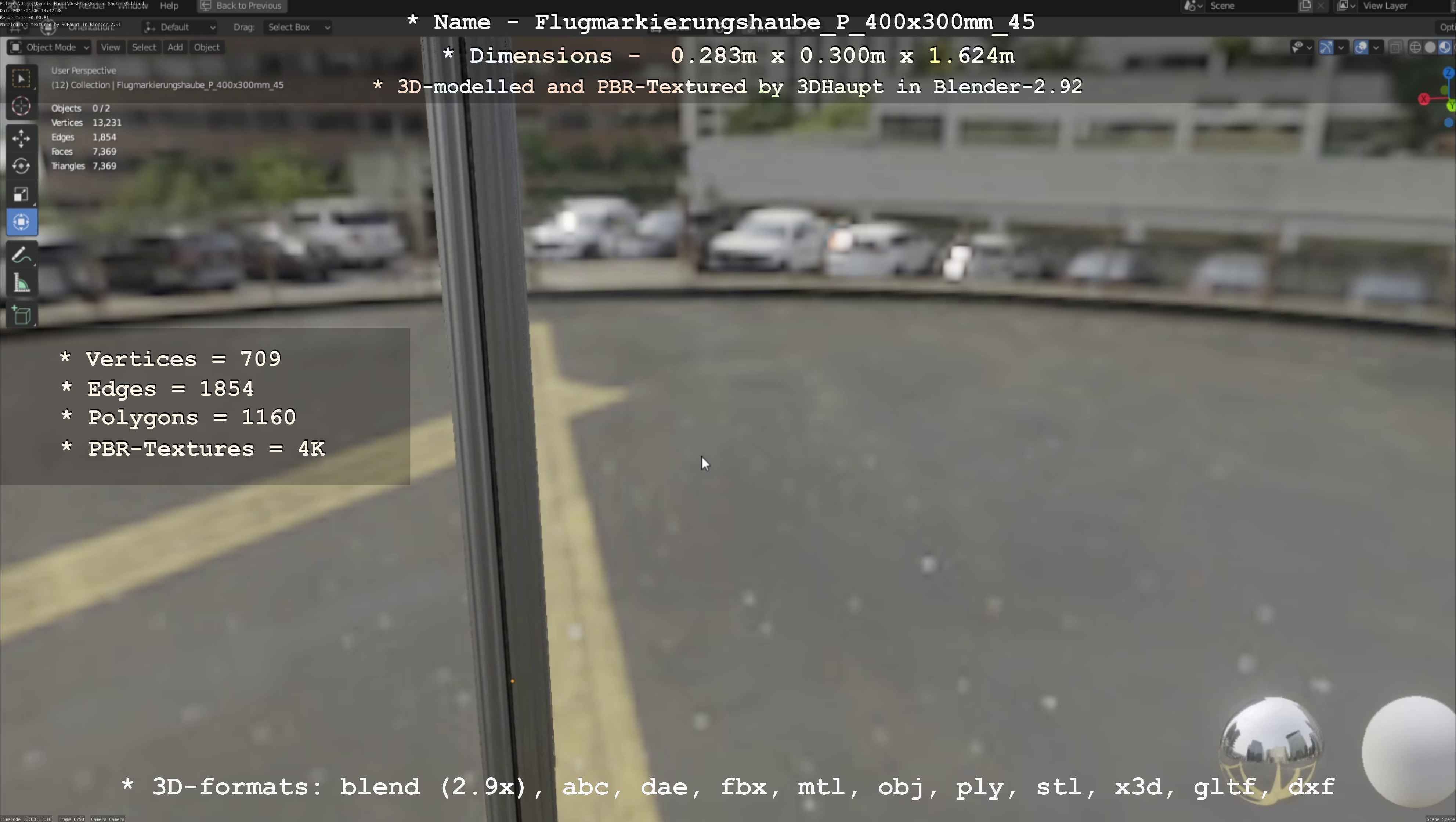 Flugmarkierungshaube mit Aluminiumpfosten 400x300mm 45 Low-poly 3D model_115