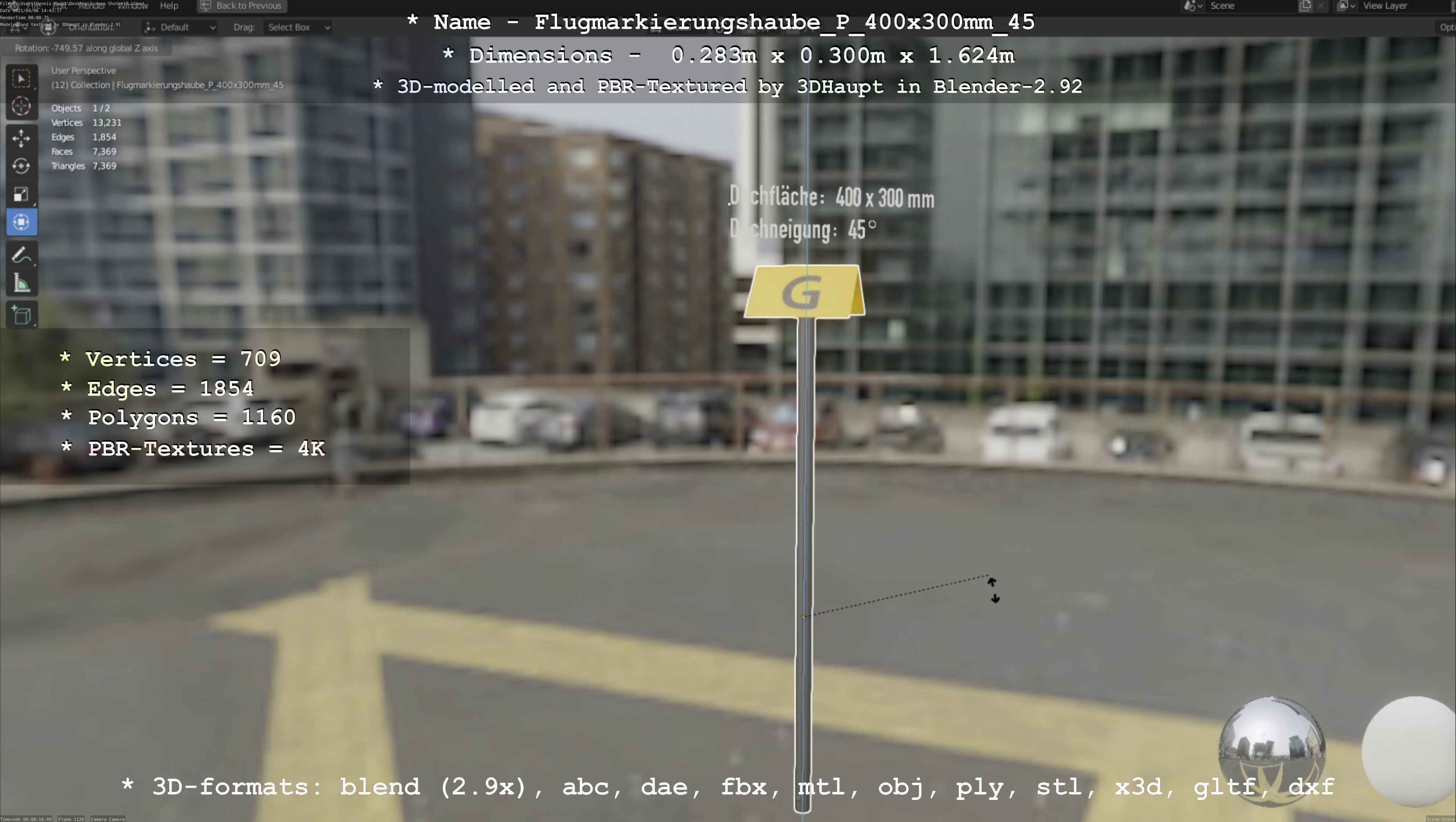 Flugmarkierungshaube mit Aluminiumpfosten 400x300mm 45 Low-poly 3D model_46