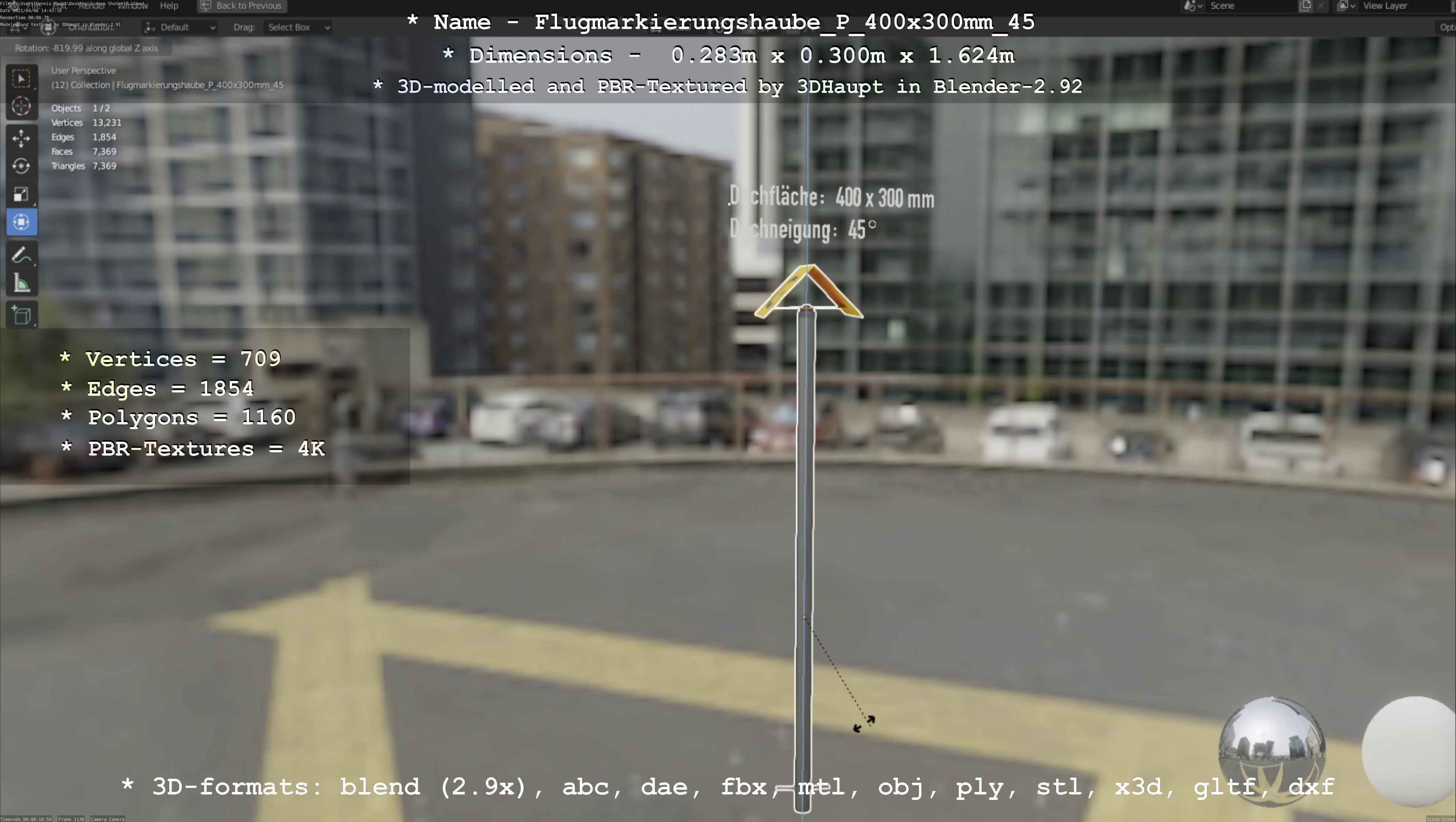 Flugmarkierungshaube mit Aluminiumpfosten 400x300mm 45 Low-poly 3D model_47