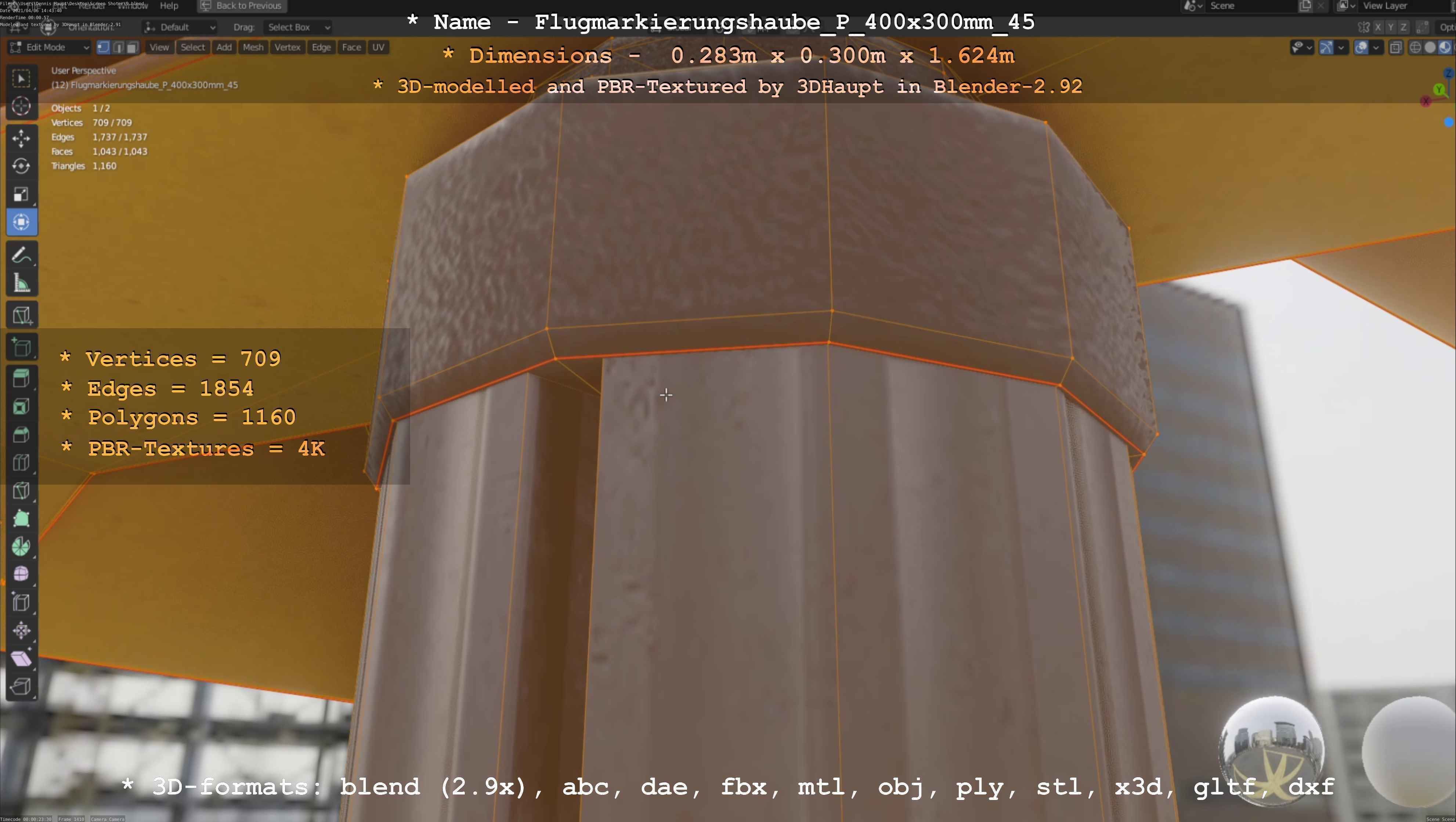 Flugmarkierungshaube mit Aluminiumpfosten 400x300mm 45 Low-poly 3D model_16