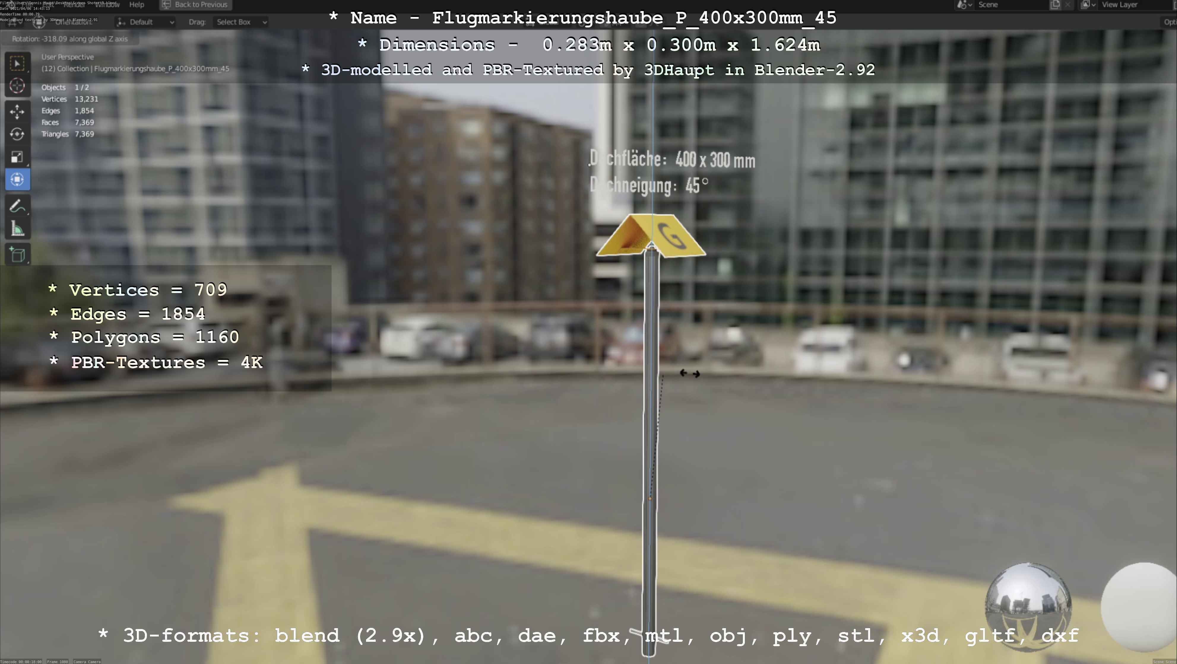 Flugmarkierungshaube mit Aluminiumpfosten 400x300mm 45 Low-poly 3D model_41