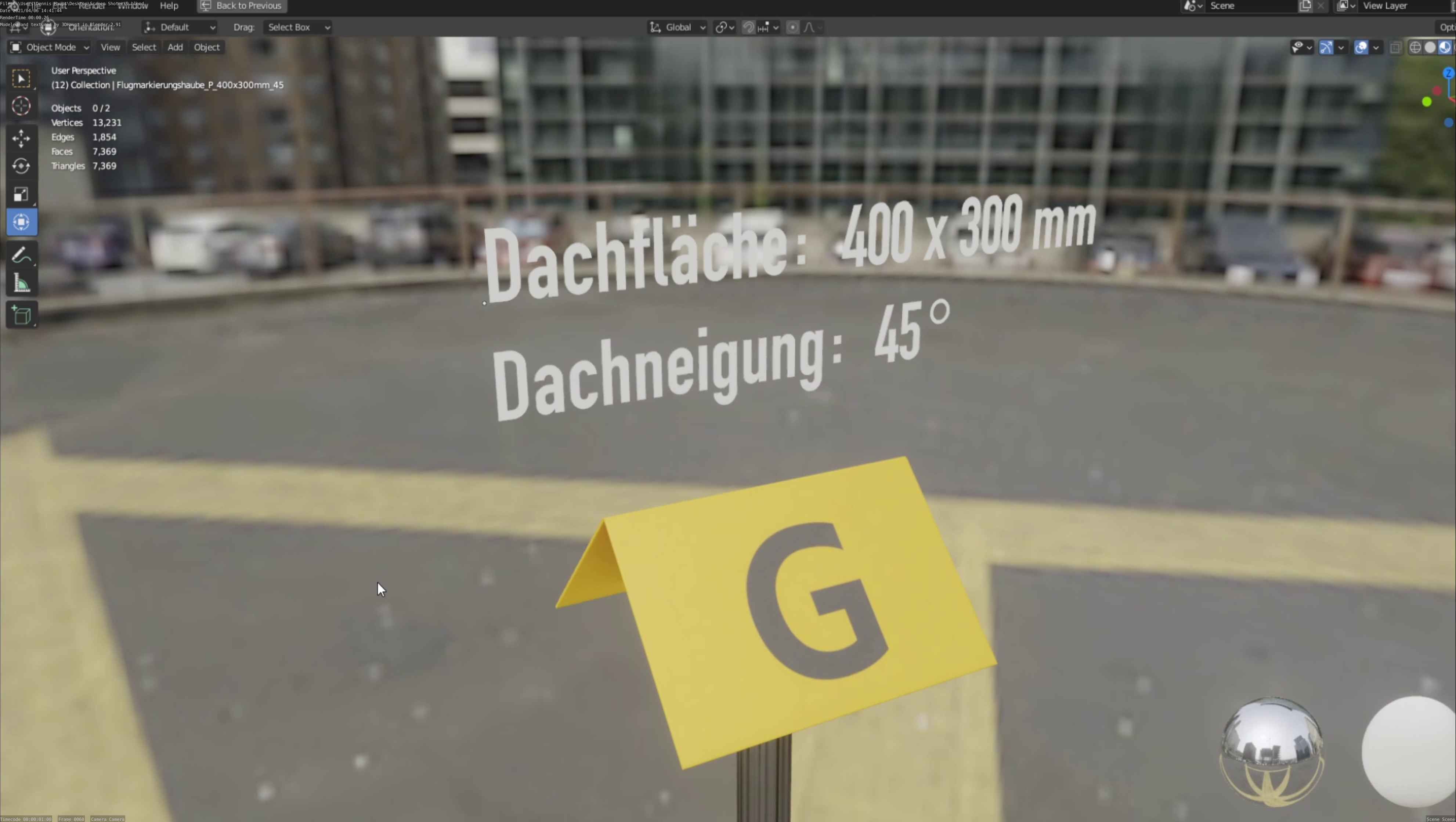 Flugmarkierungshaube mit Aluminiumpfosten 400x300mm 45 Low-poly 3D model_69