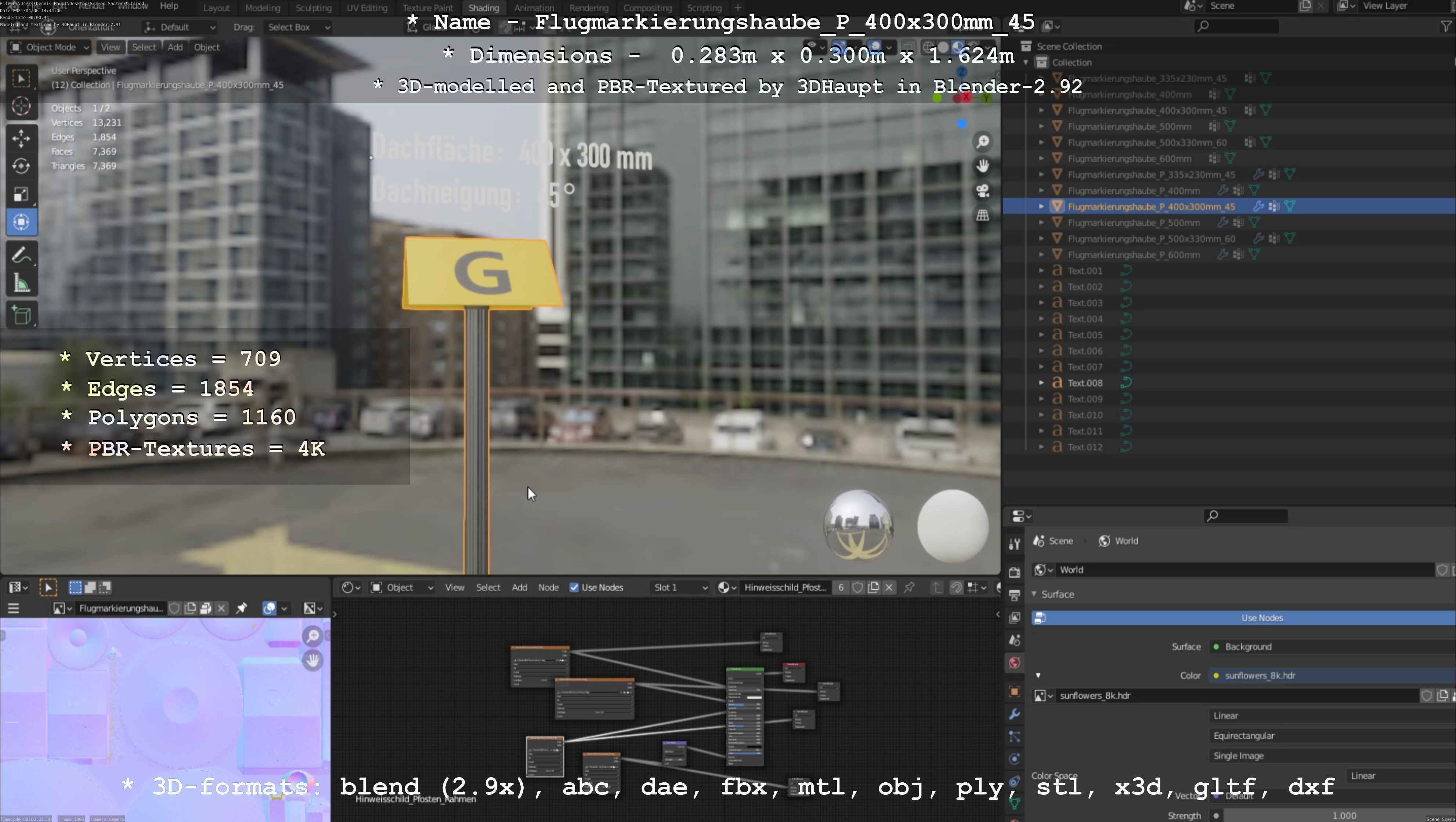 Flugmarkierungshaube mit Aluminiumpfosten 400x300mm 45 Low-poly 3D model_20