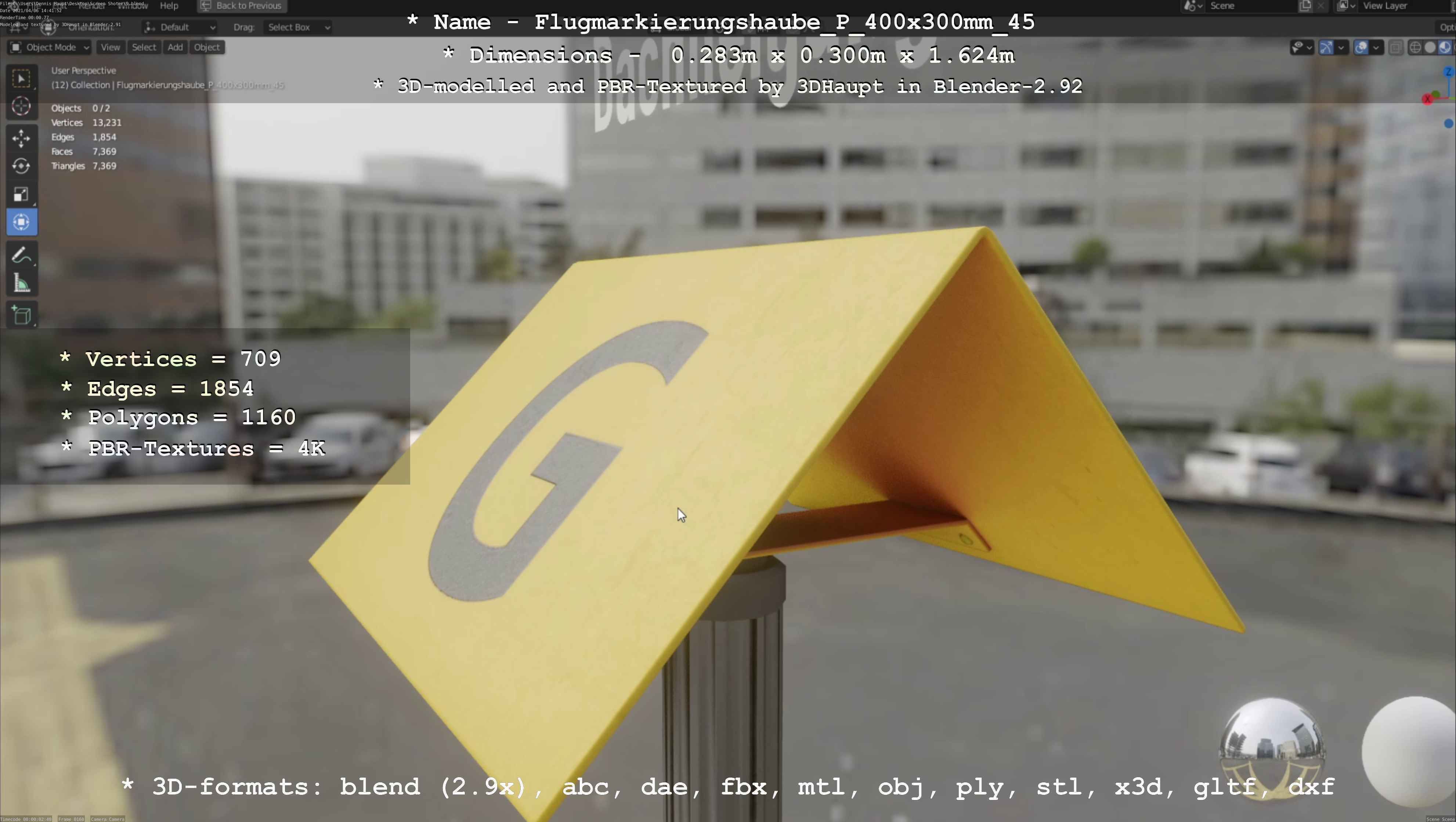 Flugmarkierungshaube mit Aluminiumpfosten 400x300mm 45 Low-poly 3D model_27