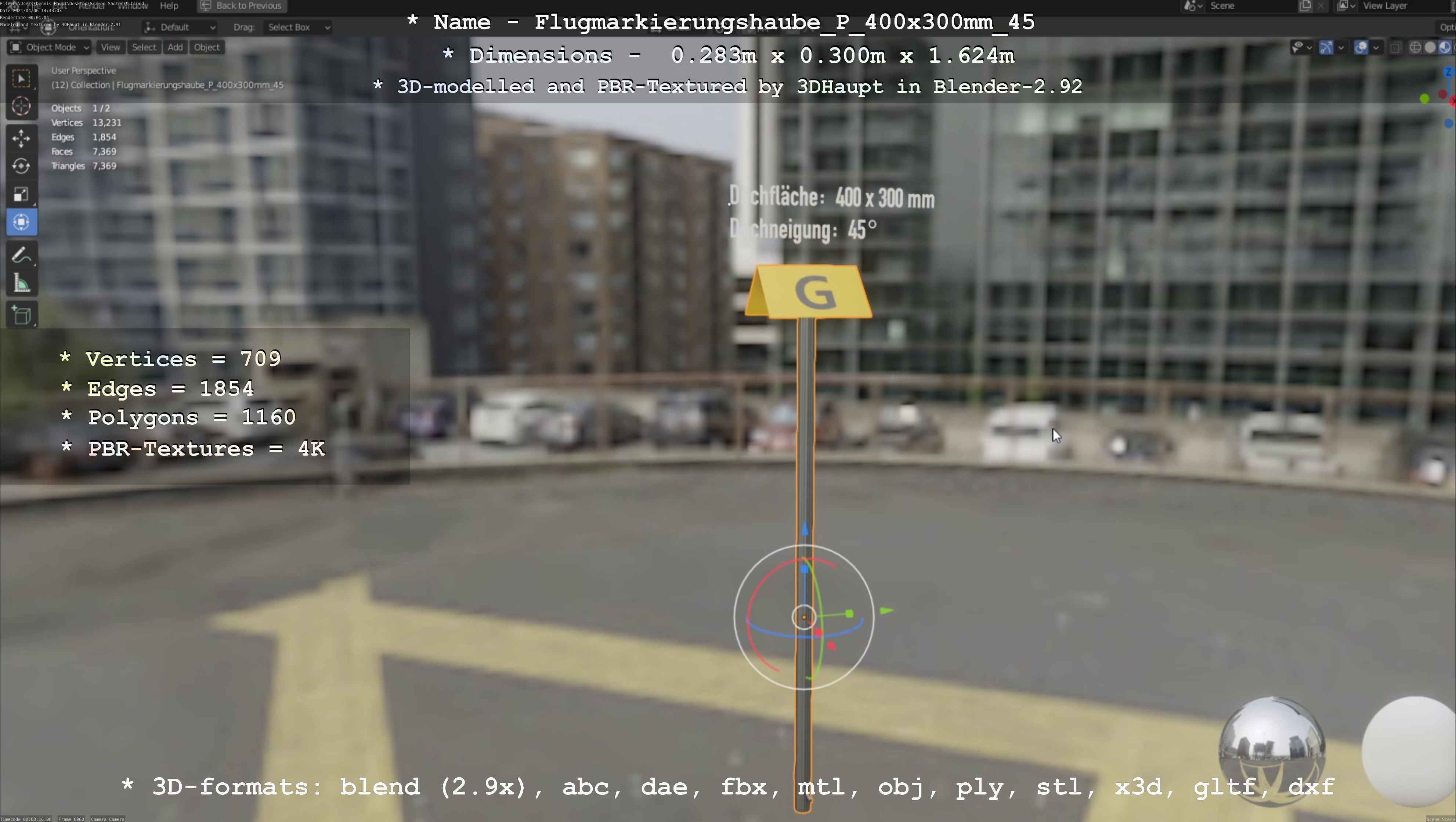 Flugmarkierungshaube mit Aluminiumpfosten 400x300mm 45 Low-poly 3D model_110