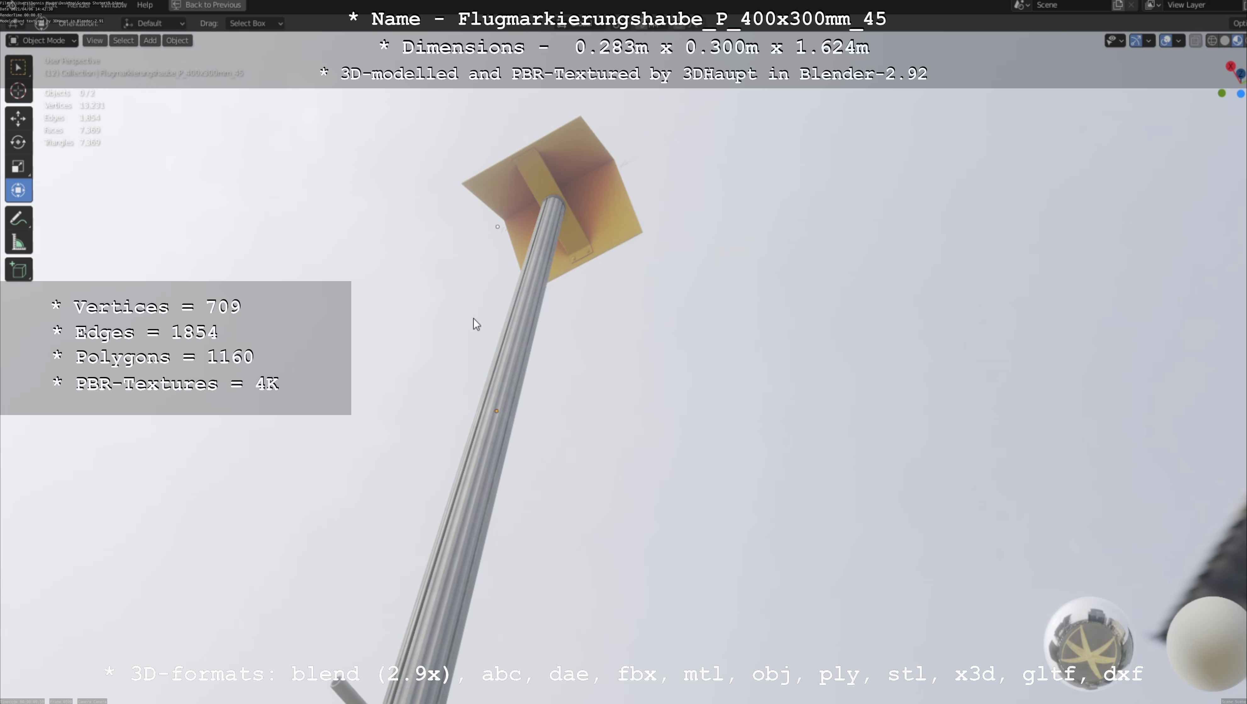 Flugmarkierungshaube mit Aluminiumpfosten 400x300mm 45 Low-poly 3D model_98