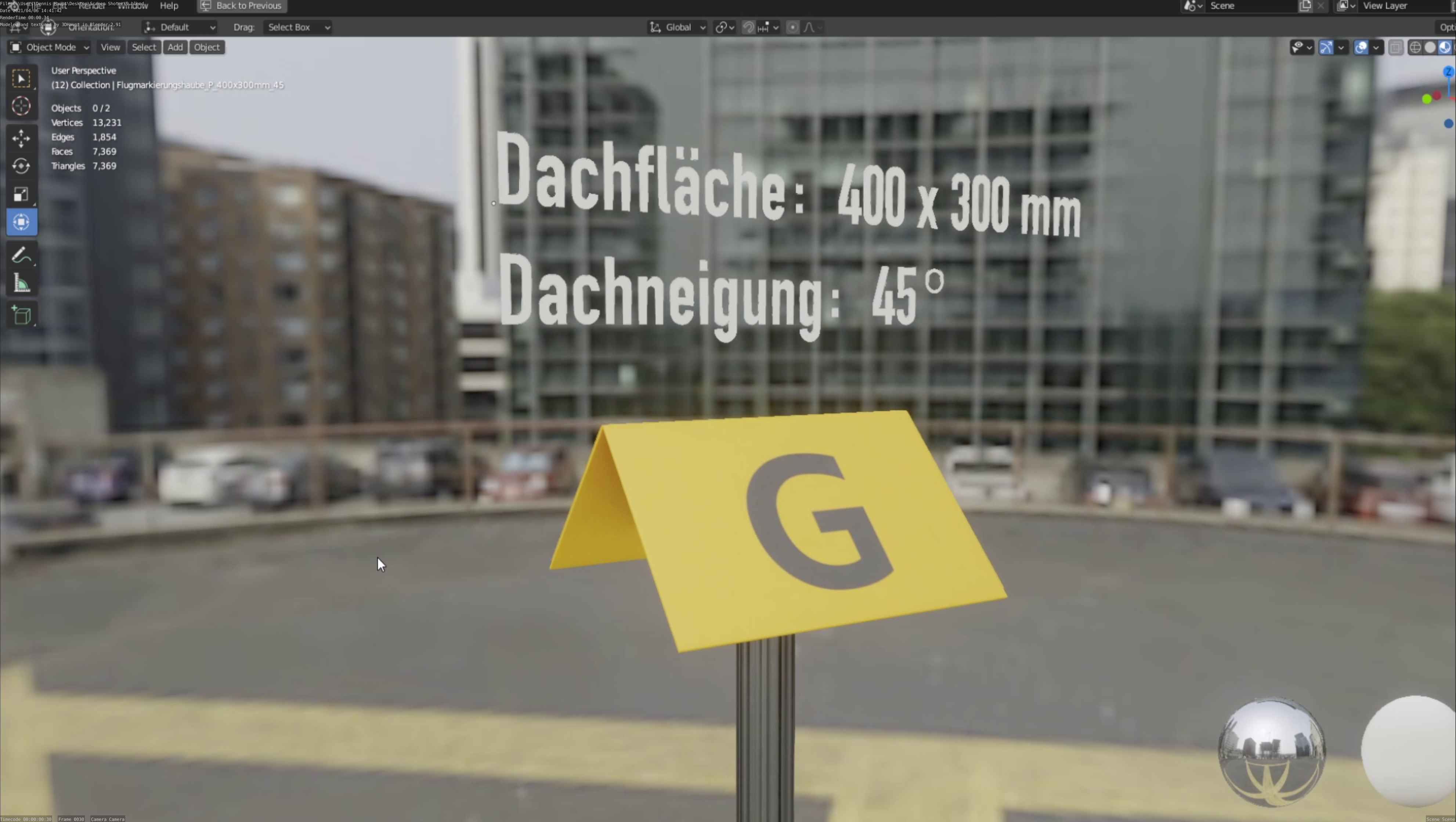 Flugmarkierungshaube mit Aluminiumpfosten 400x300mm 45 Low-poly 3D model_25