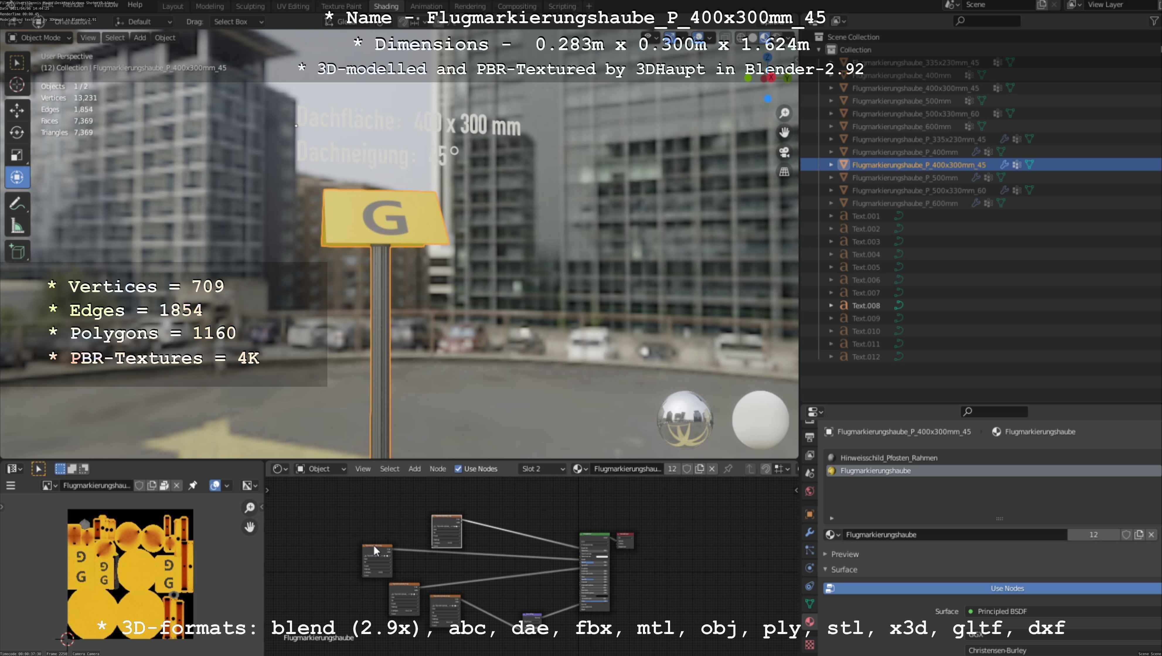Flugmarkierungshaube mit Aluminiumpfosten 400x300mm 45 Low-poly 3D model_21