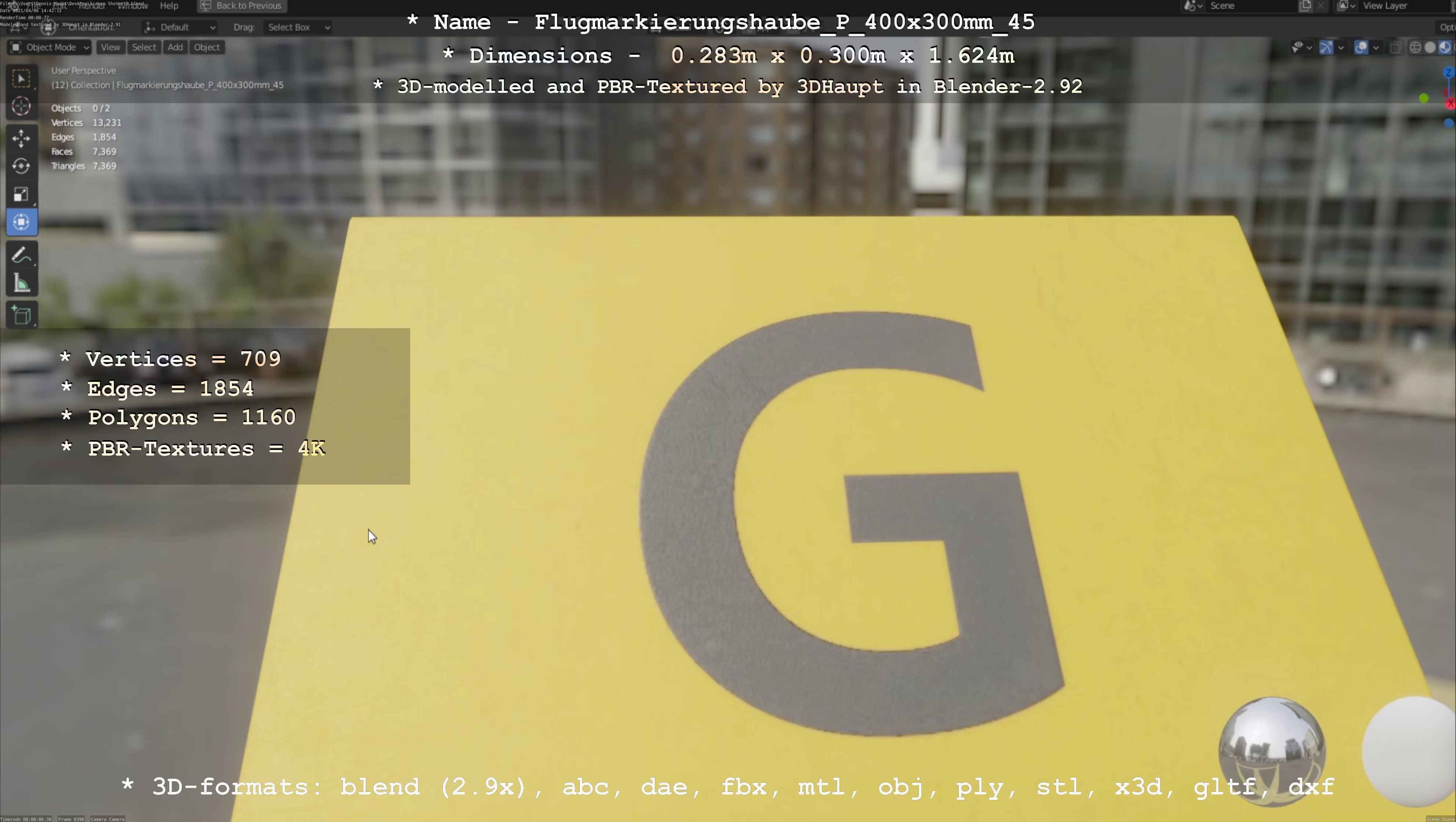 Flugmarkierungshaube mit Aluminiumpfosten 400x300mm 45 Low-poly 3D model_84