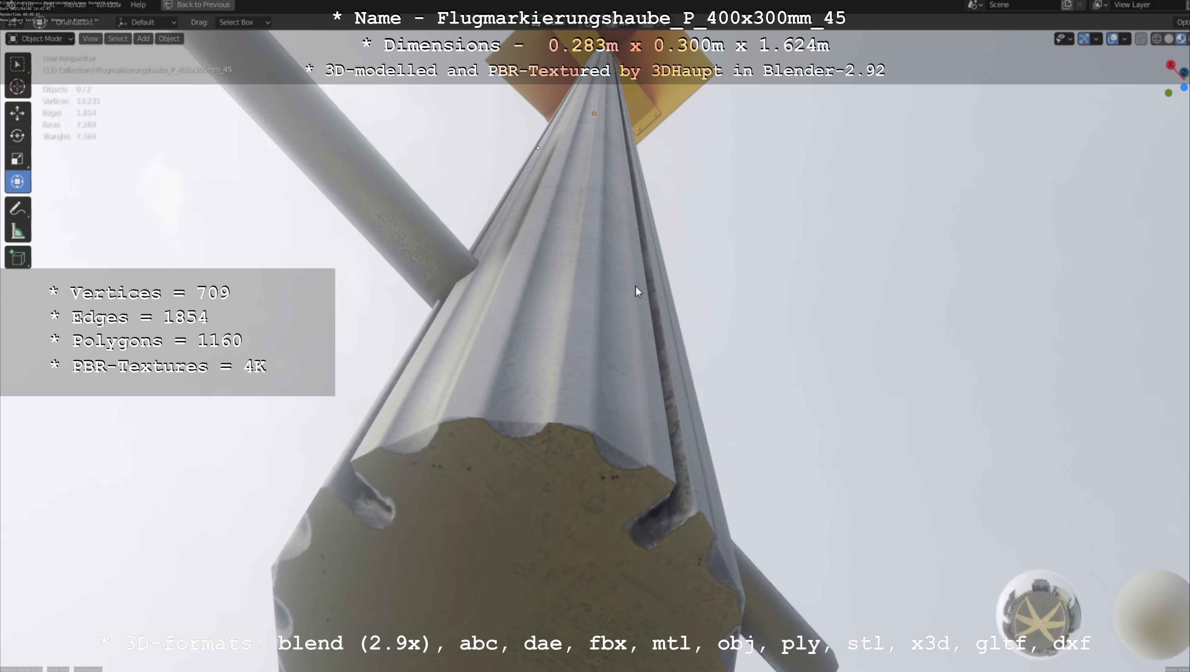 Flugmarkierungshaube mit Aluminiumpfosten 400x300mm 45 Low-poly 3D model_109