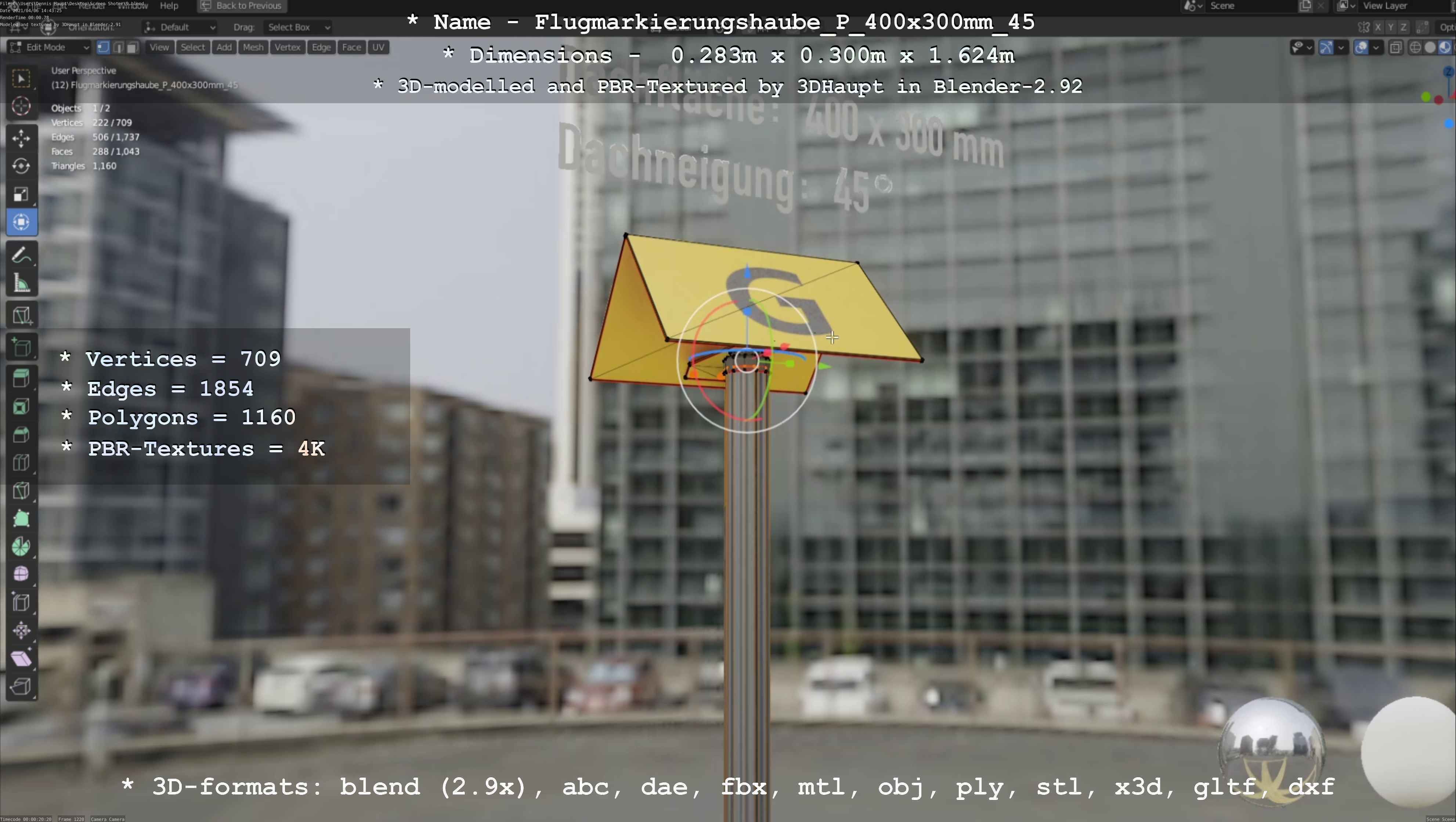 Flugmarkierungshaube mit Aluminiumpfosten 400x300mm 45 Low-poly 3D model_52