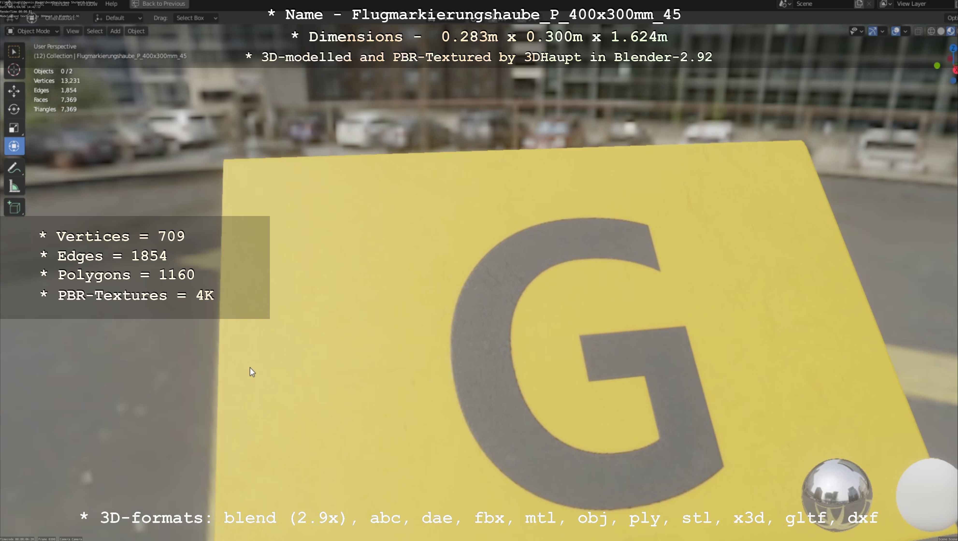 Flugmarkierungshaube mit Aluminiumpfosten 400x300mm 45 Low-poly 3D model_83