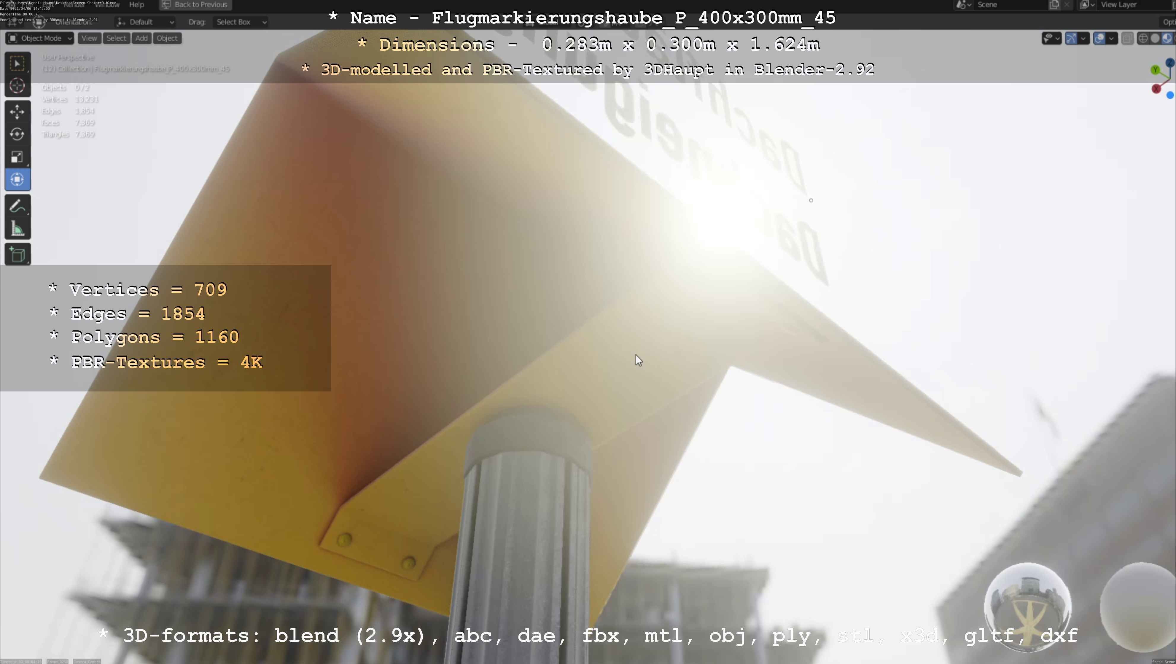 Flugmarkierungshaube mit Aluminiumpfosten 400x300mm 45 Low-poly 3D model_78