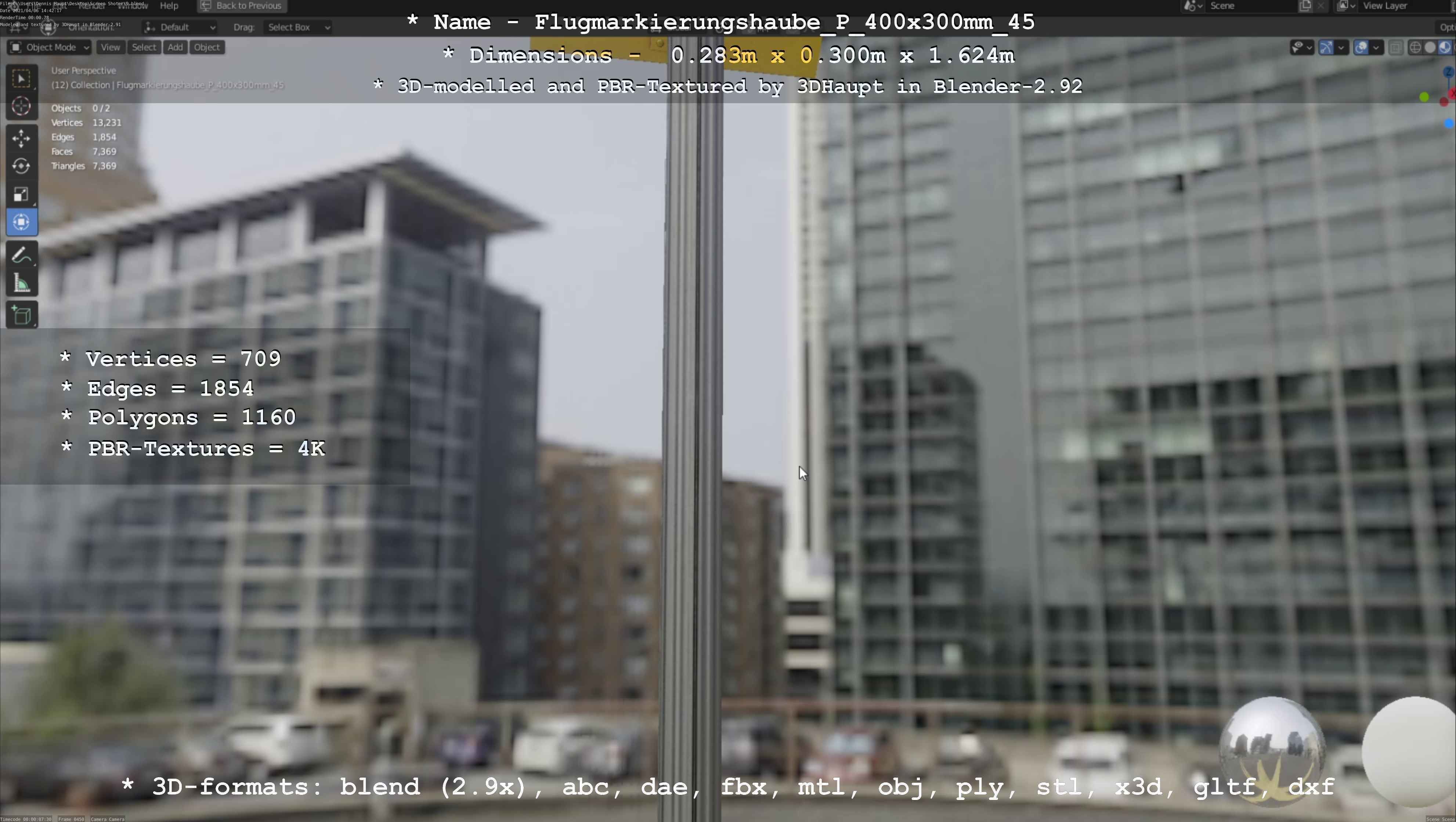 Flugmarkierungshaube mit Aluminiumpfosten 400x300mm 45 Low-poly 3D model_90