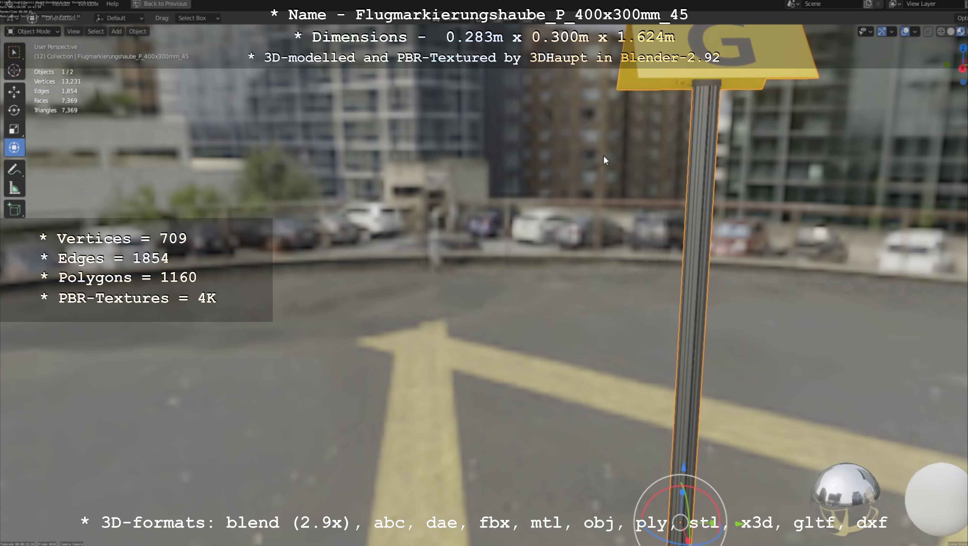 Flugmarkierungshaube mit Aluminiumpfosten 400x300mm 45 Low-poly 3D model_55