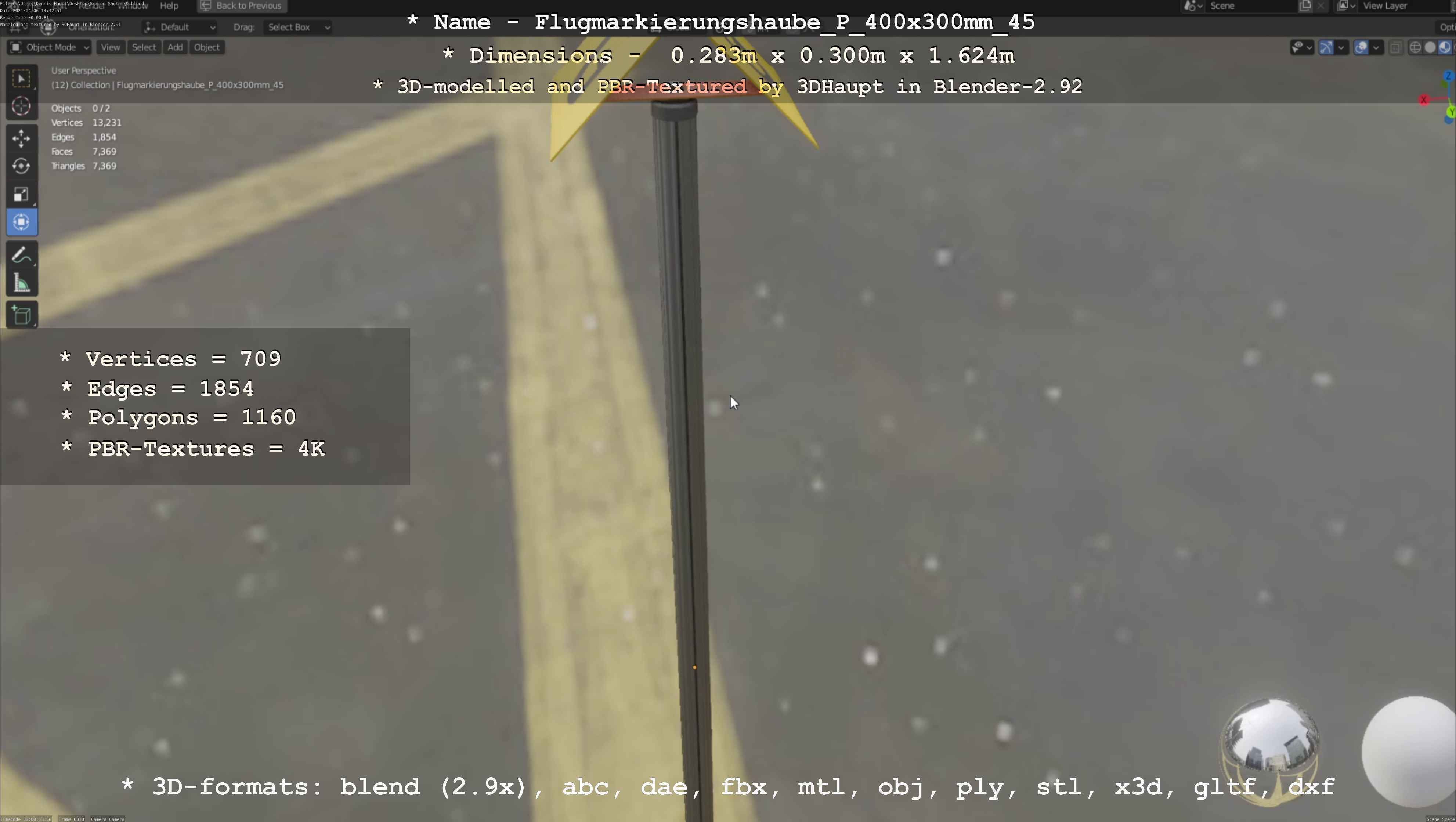 Flugmarkierungshaube mit Aluminiumpfosten 400x300mm 45 Low-poly 3D model_119