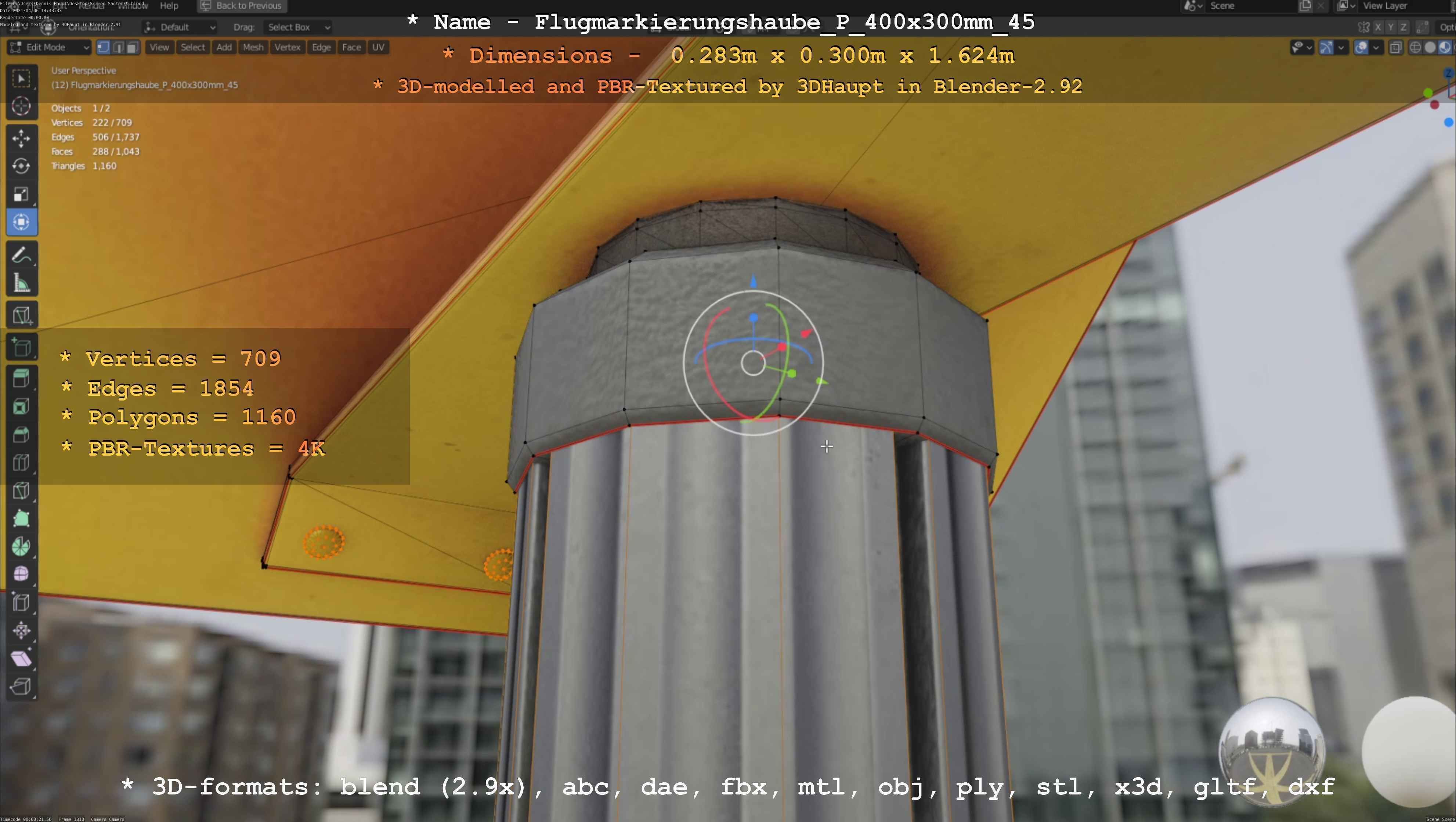 Flugmarkierungshaube mit Aluminiumpfosten 400x300mm 45 Low-poly 3D model_61
