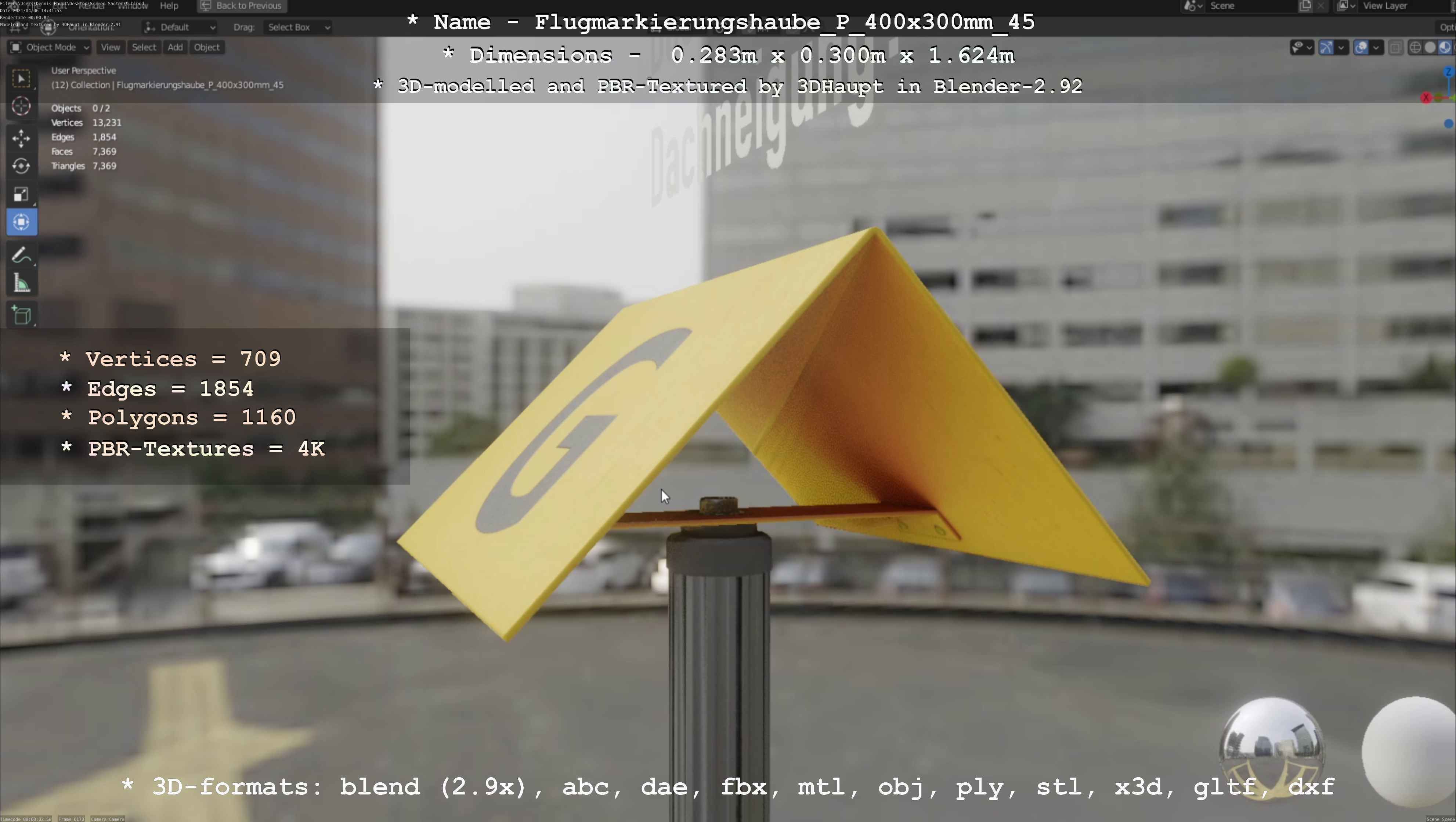 Flugmarkierungshaube mit Aluminiumpfosten 400x300mm 45 Low-poly 3D model_28