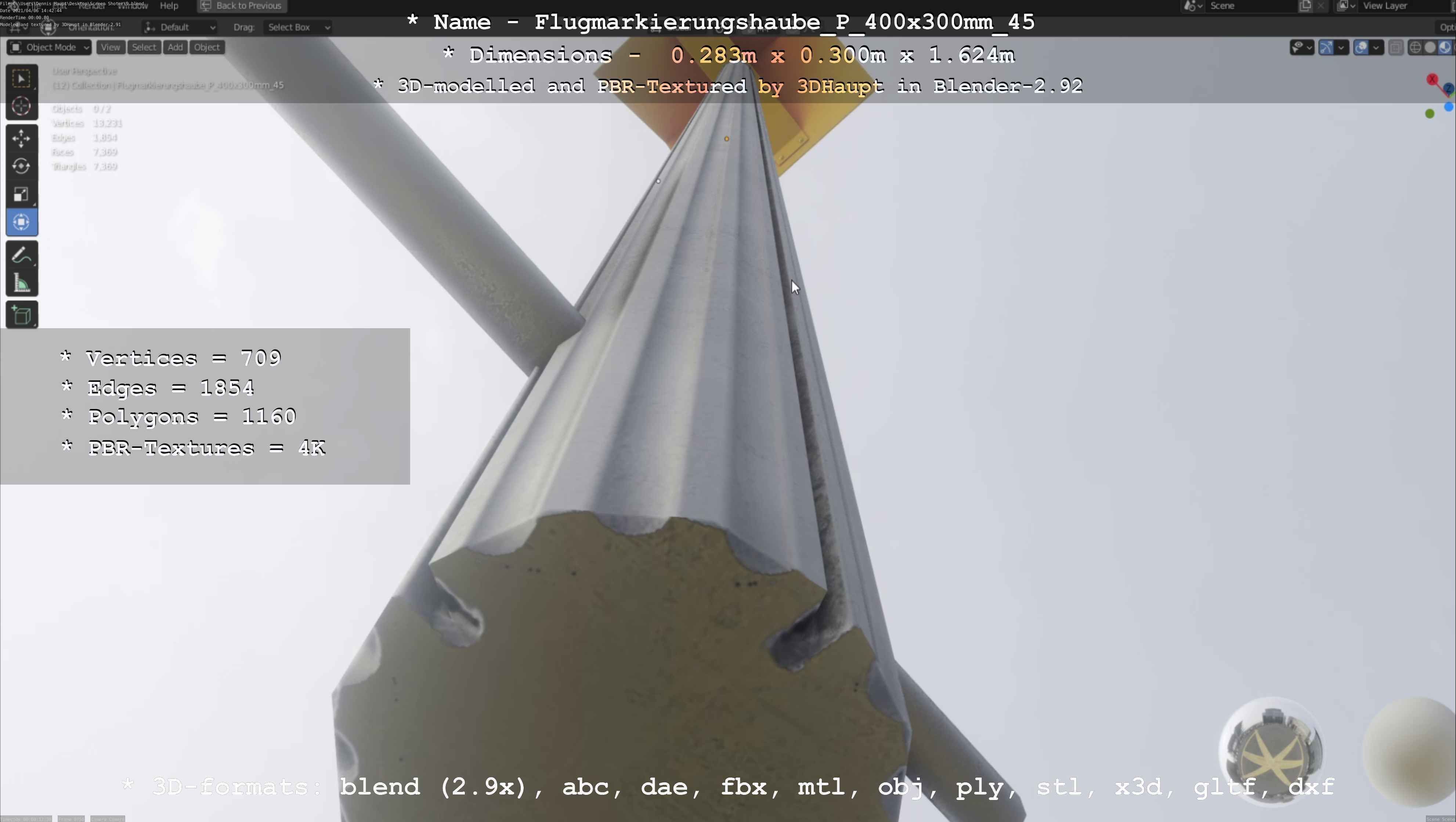 Flugmarkierungshaube mit Aluminiumpfosten 400x300mm 45 Low-poly 3D model_111