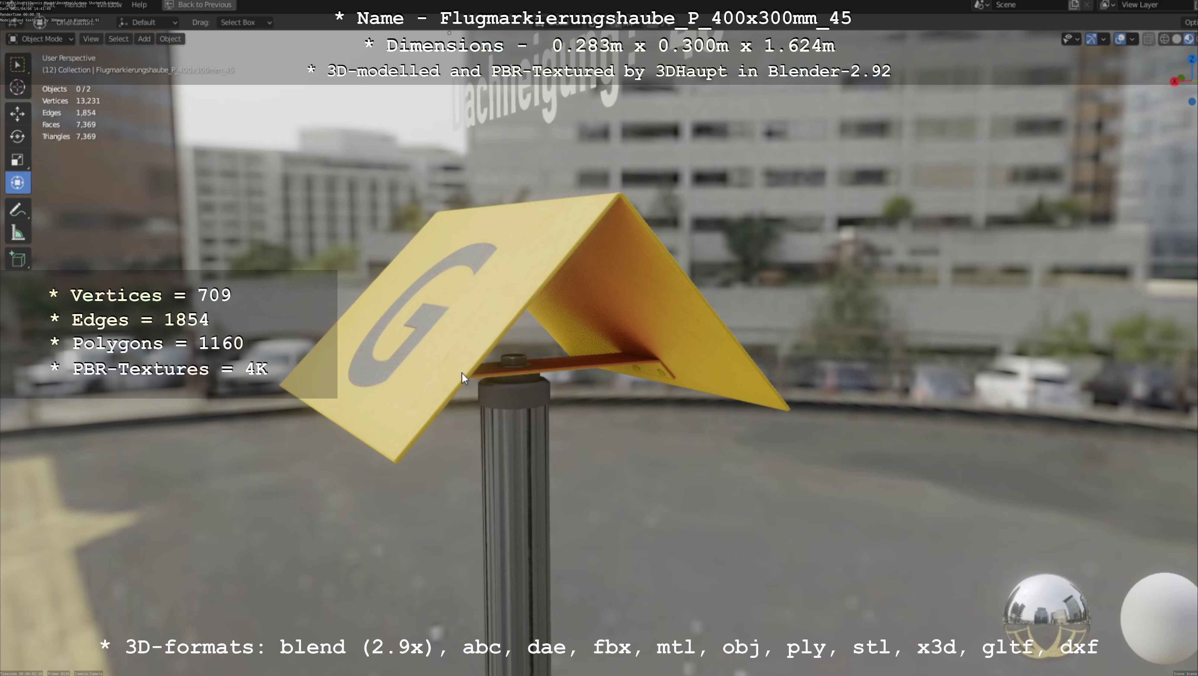 Flugmarkierungshaube mit Aluminiumpfosten 400x300mm 45 Low-poly 3D model_70