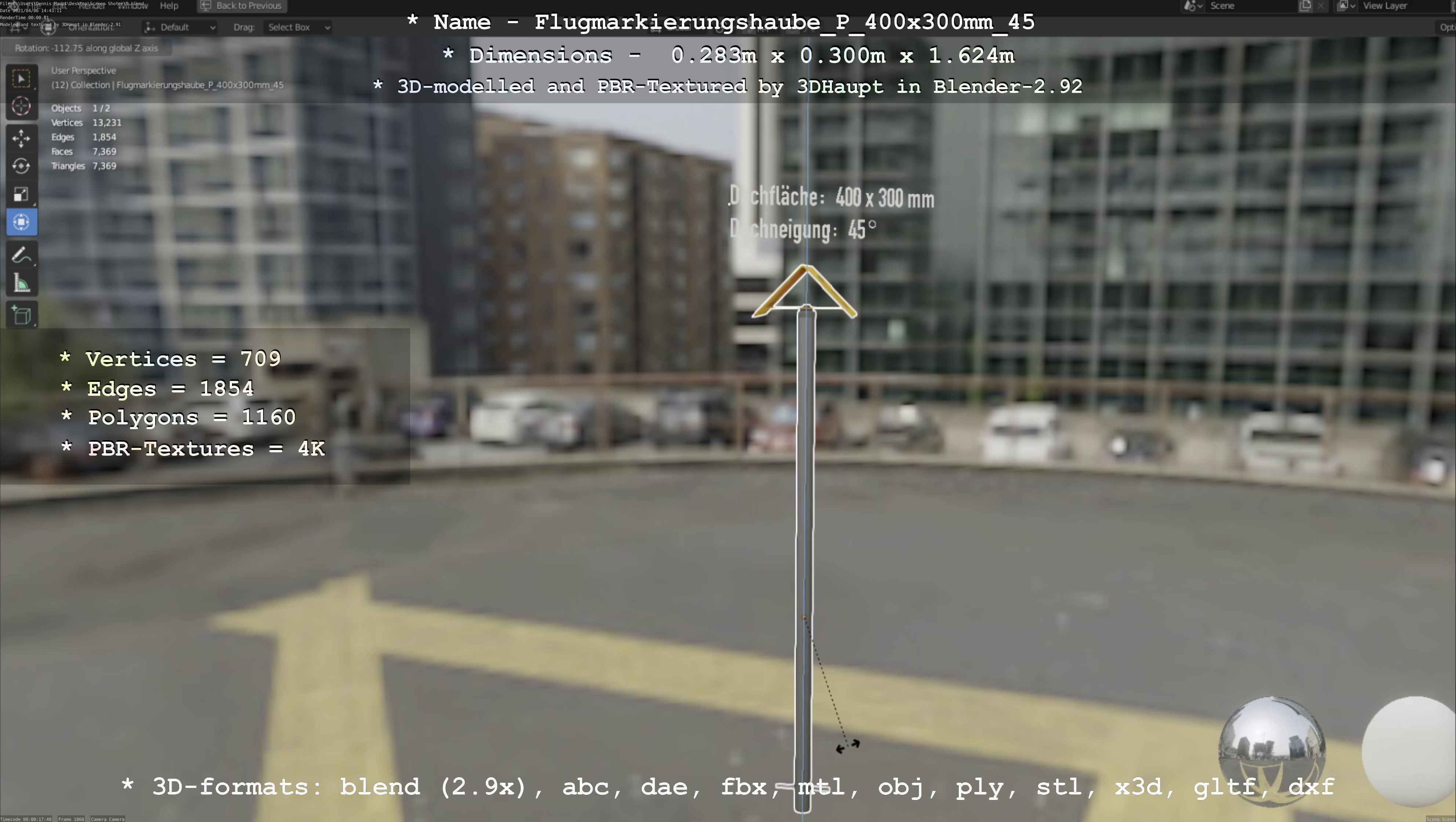 Flugmarkierungshaube mit Aluminiumpfosten 400x300mm 45 Low-poly 3D model_39