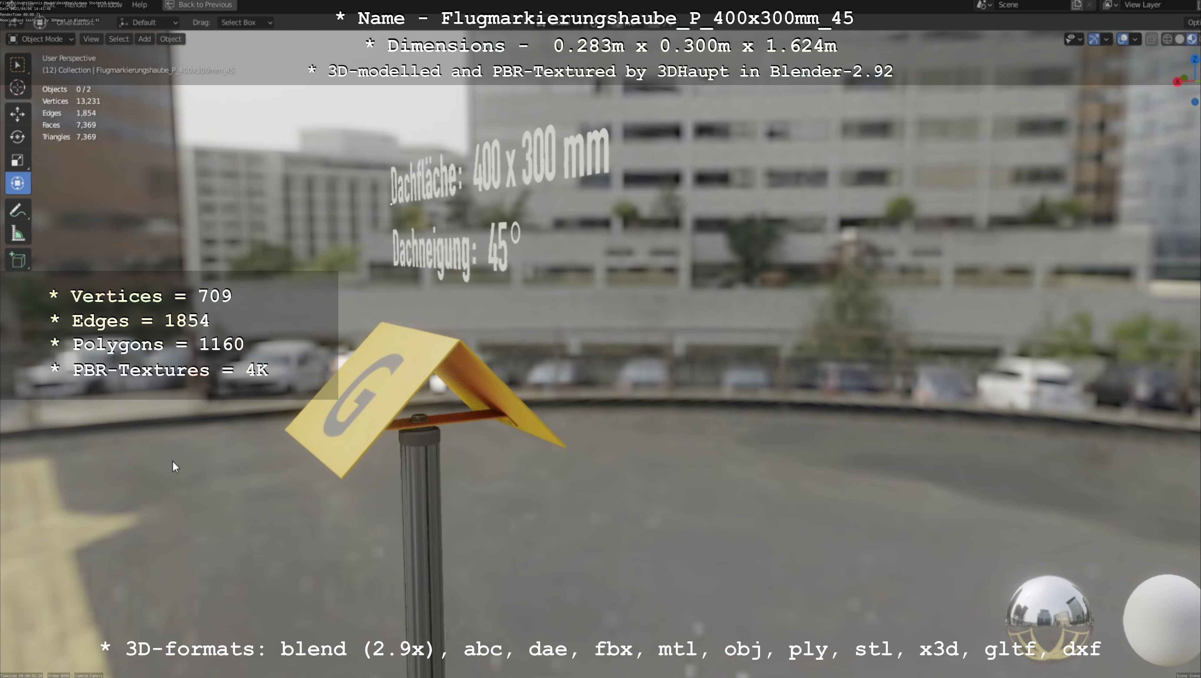 Flugmarkierungshaube mit Aluminiumpfosten 400x300mm 45 Low-poly 3D model_2