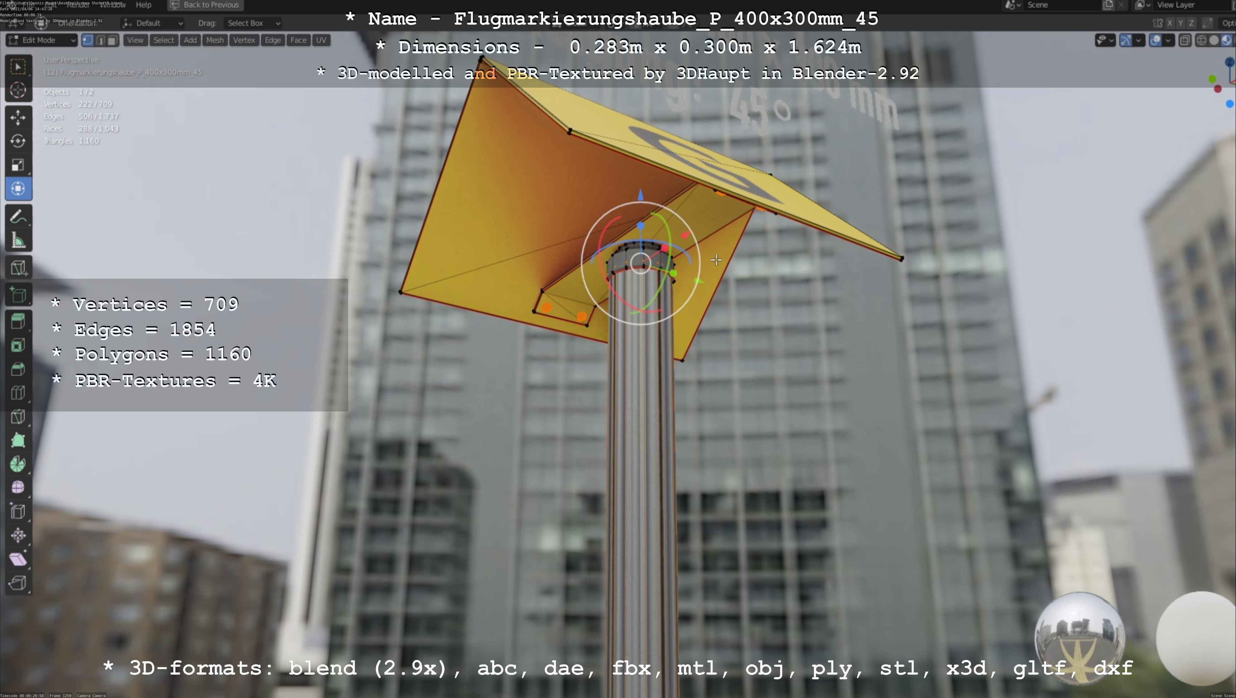 Flugmarkierungshaube mit Aluminiumpfosten 400x300mm 45 Low-poly 3D model_15